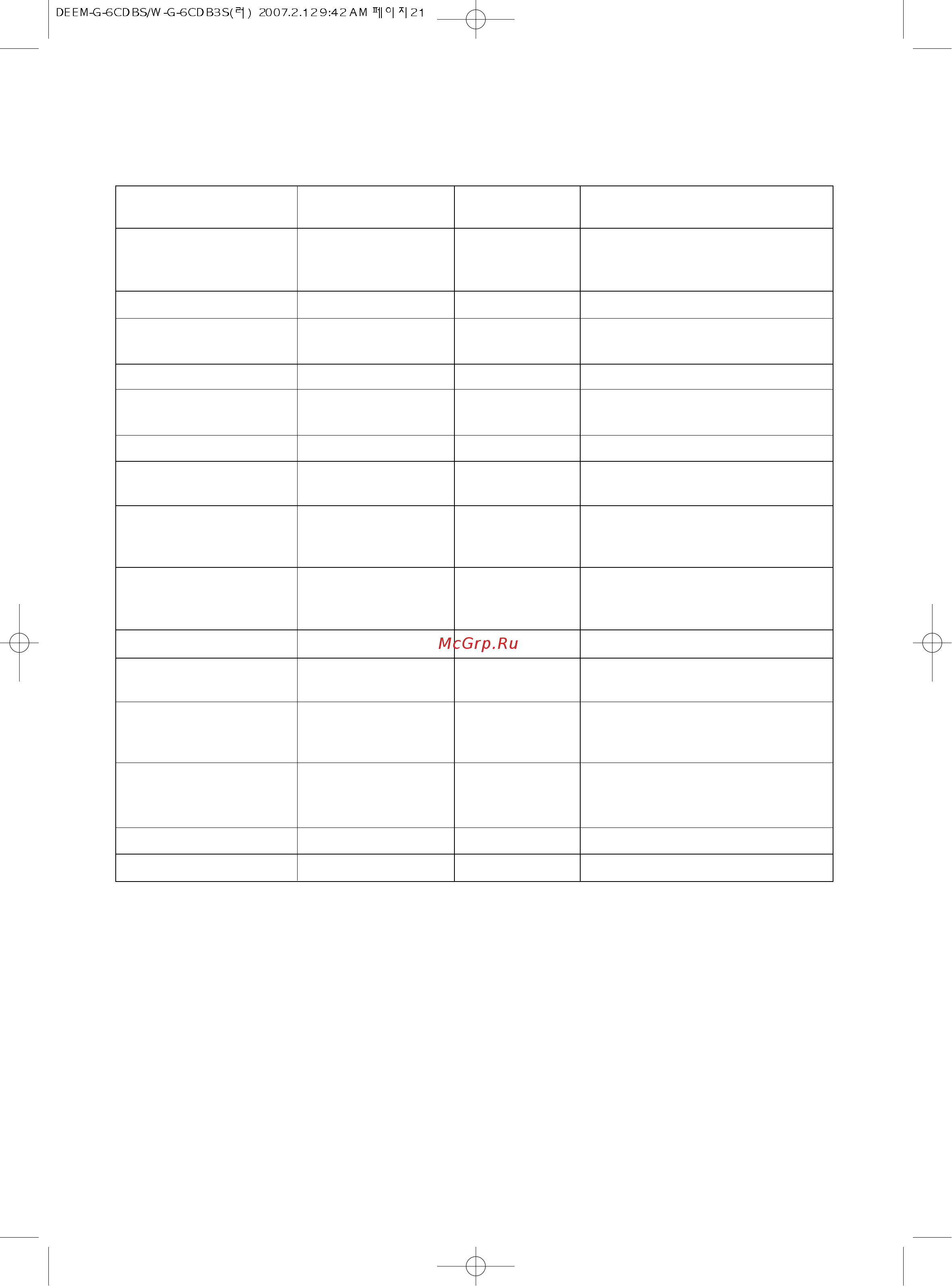 Daewoo Electronics KOG-6CDBS [22/34] Таблица разморозки