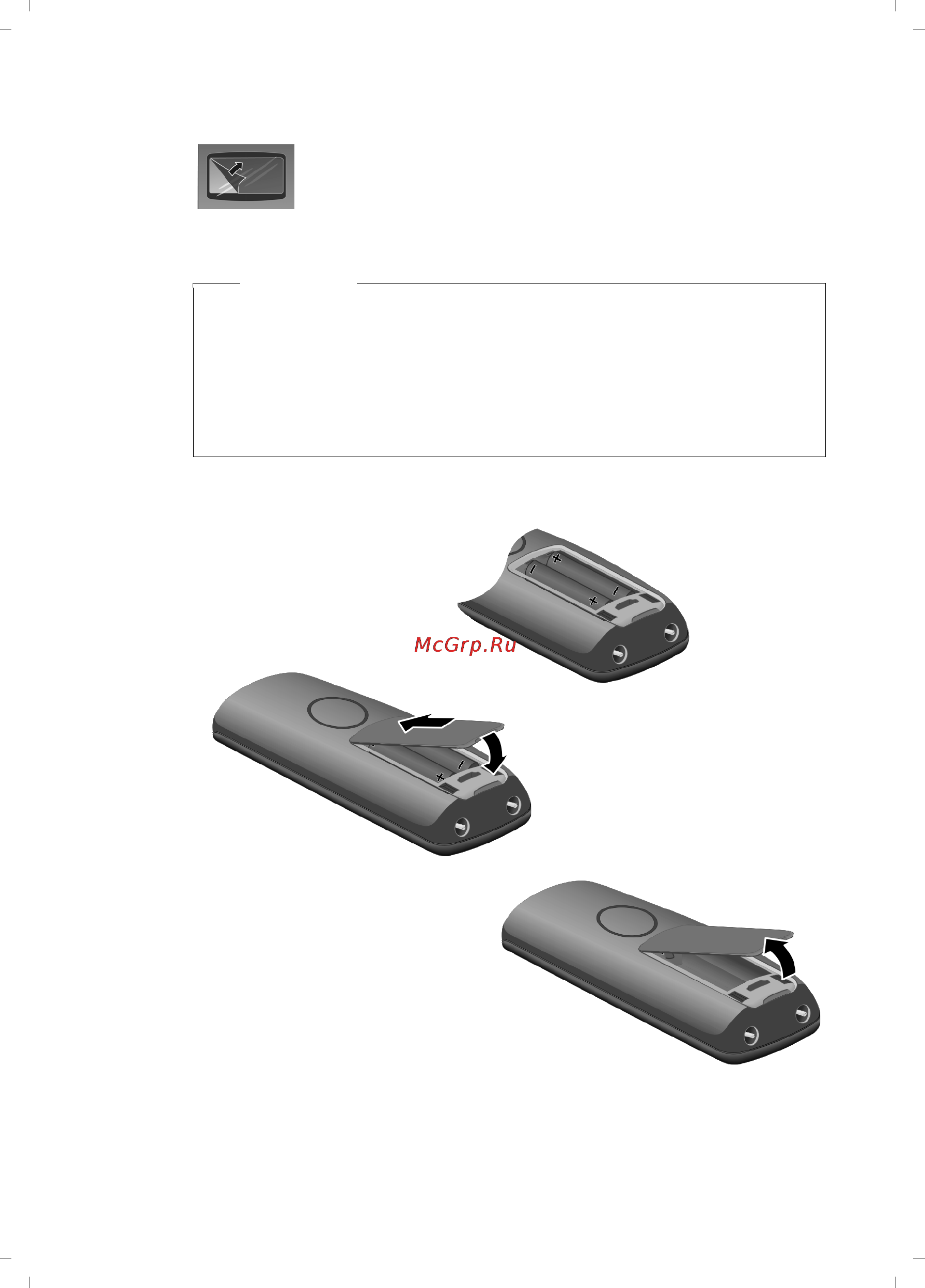 Gigaset A580 Black [10/74] Установка аккумуляторов и закрывание крышки аккумуляторного