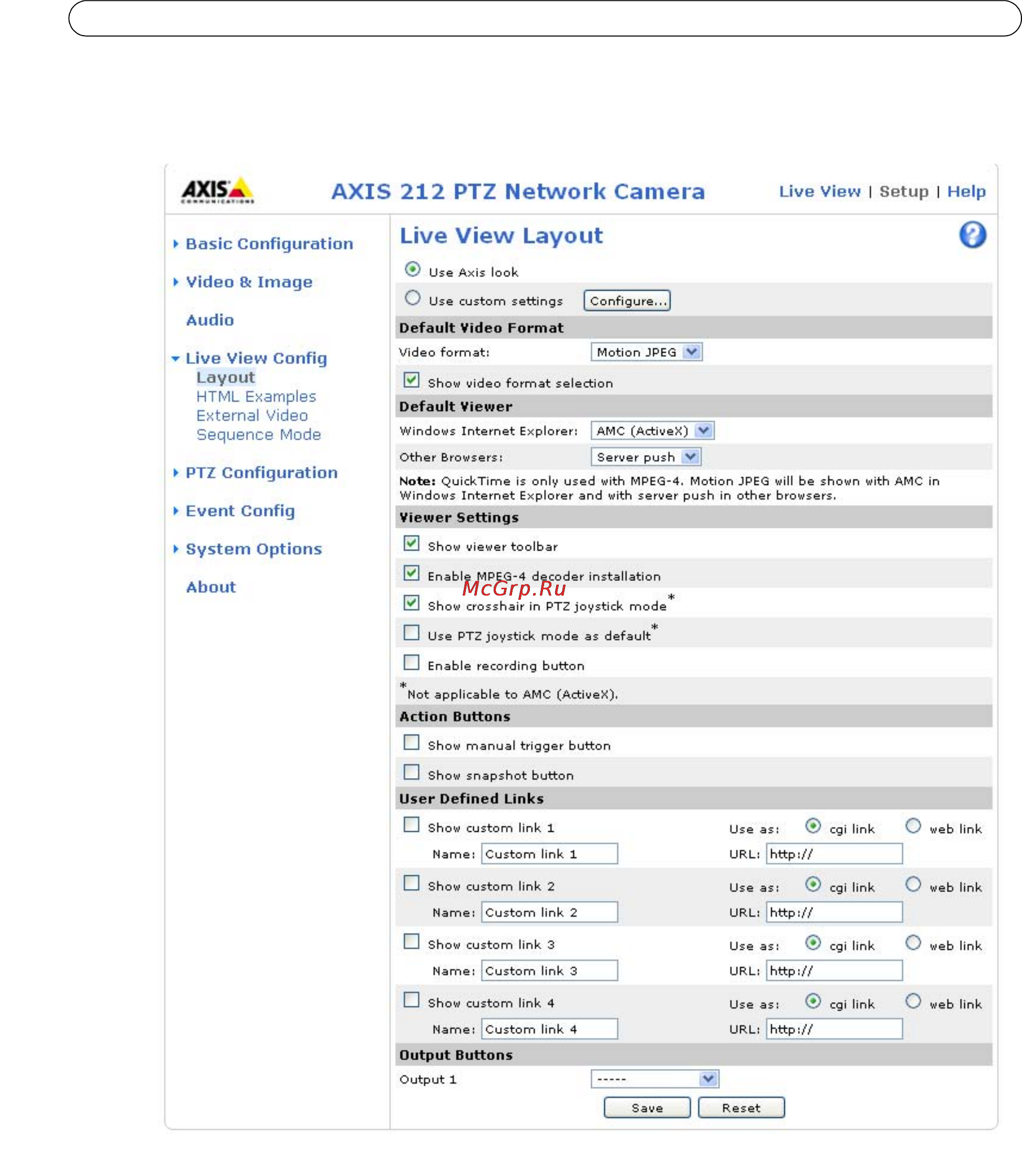 Axis 212 PTZ-V [21/57] Axis 212 ptz v live view config