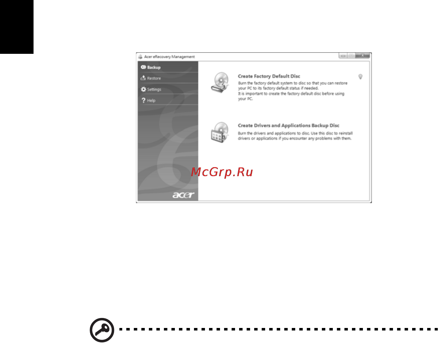 Acer Aspire 4830TG-2434G64Mnbb [32/78] Создание резервной копии для восстановления привод оптических дисков