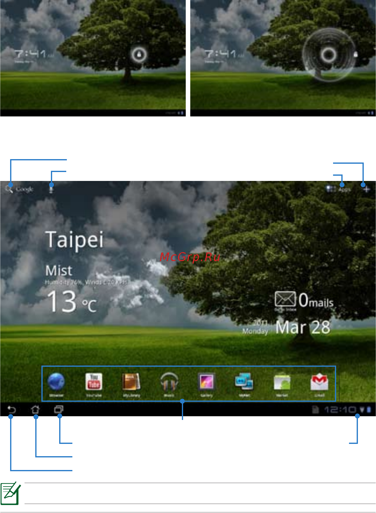 Asus EEE Pad Slider SL101 32Gb [14/54] Для разблокировки eee pad нажмите на замок и перетащите его из круга