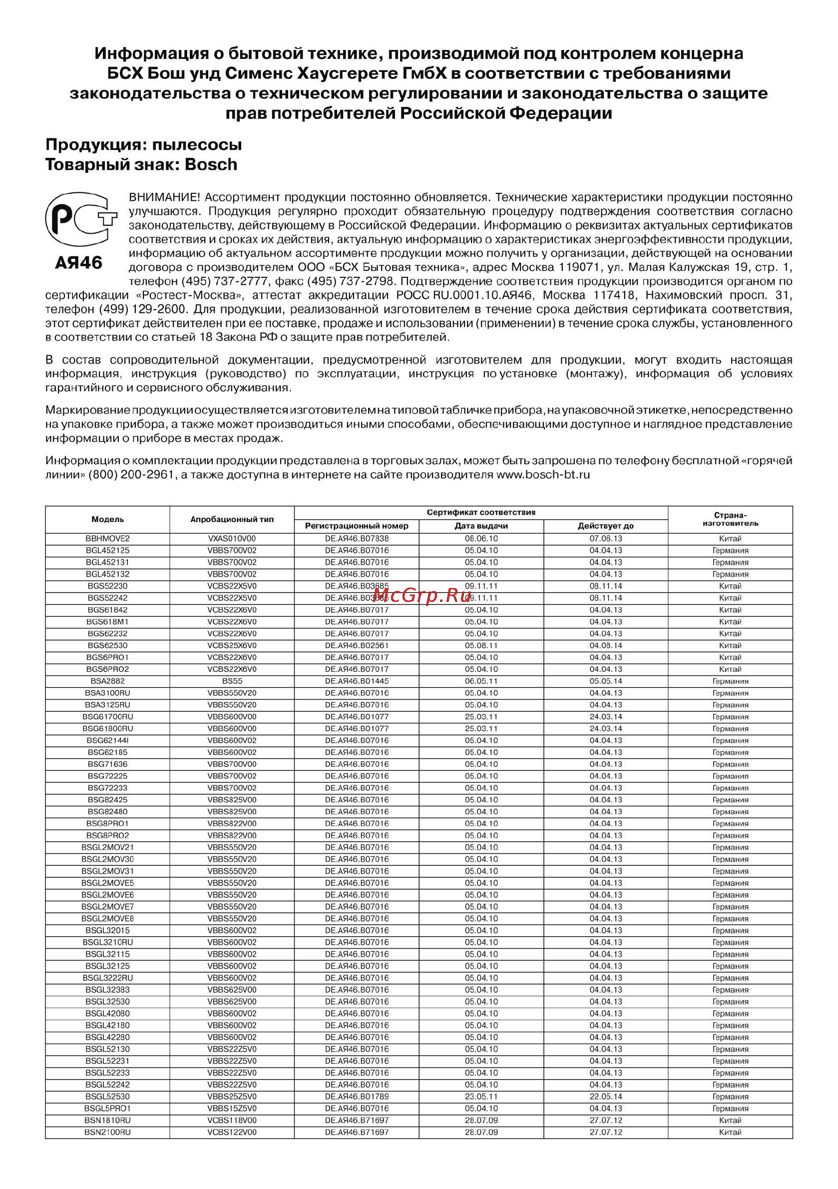Bosch BSG 61800 RU Инструкция по эксплуатации онлайн [98/105] 58891