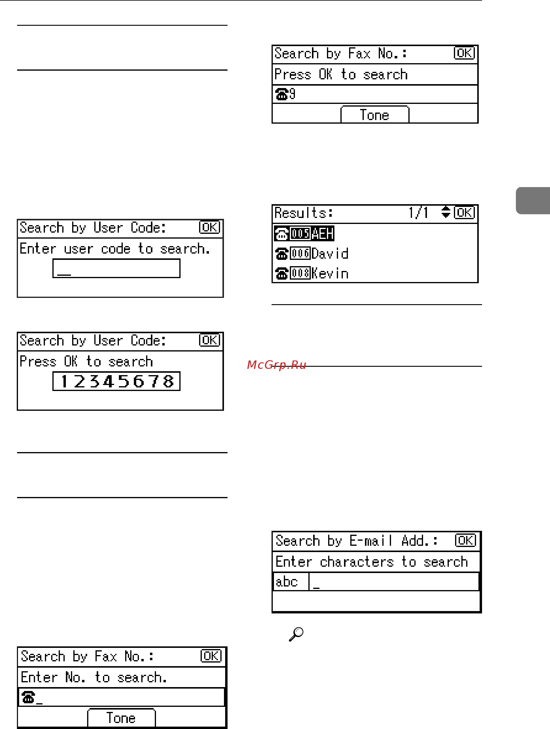 Ricoh Aficio 2020d [83/130] Searching to select a registered e mail destination by e mail address