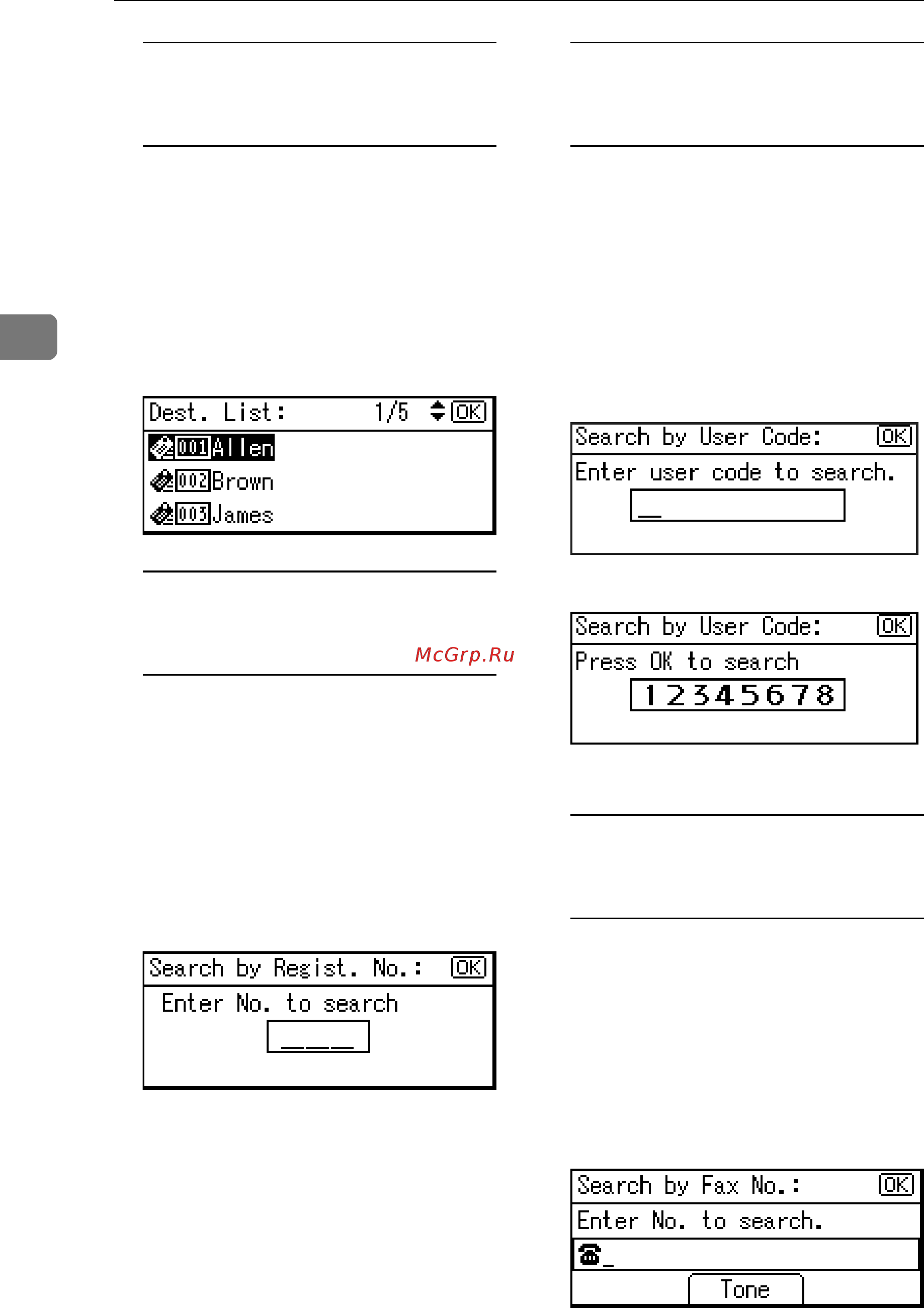 Ricoh Aficio 2020d [88/130] Searching to select a destination registered in a group by fax number