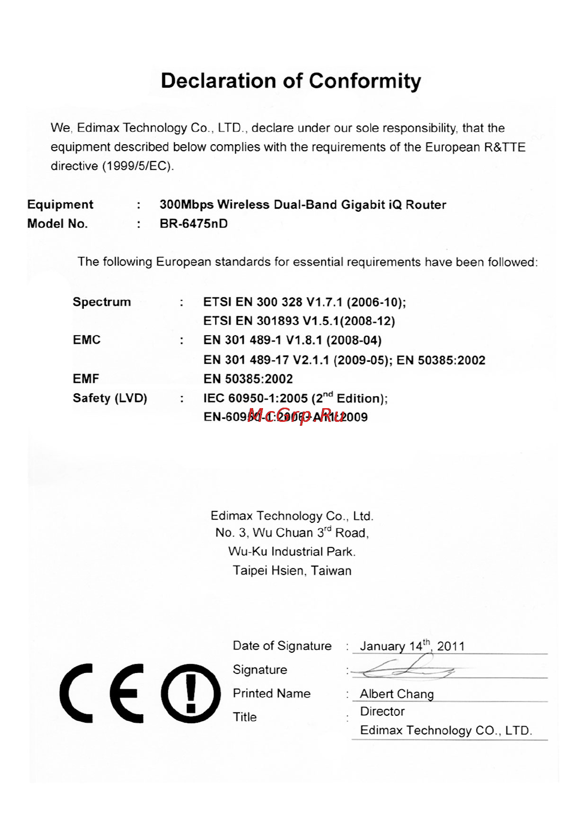 Edimax BR-6475nD [12/12] Declaration of conformity