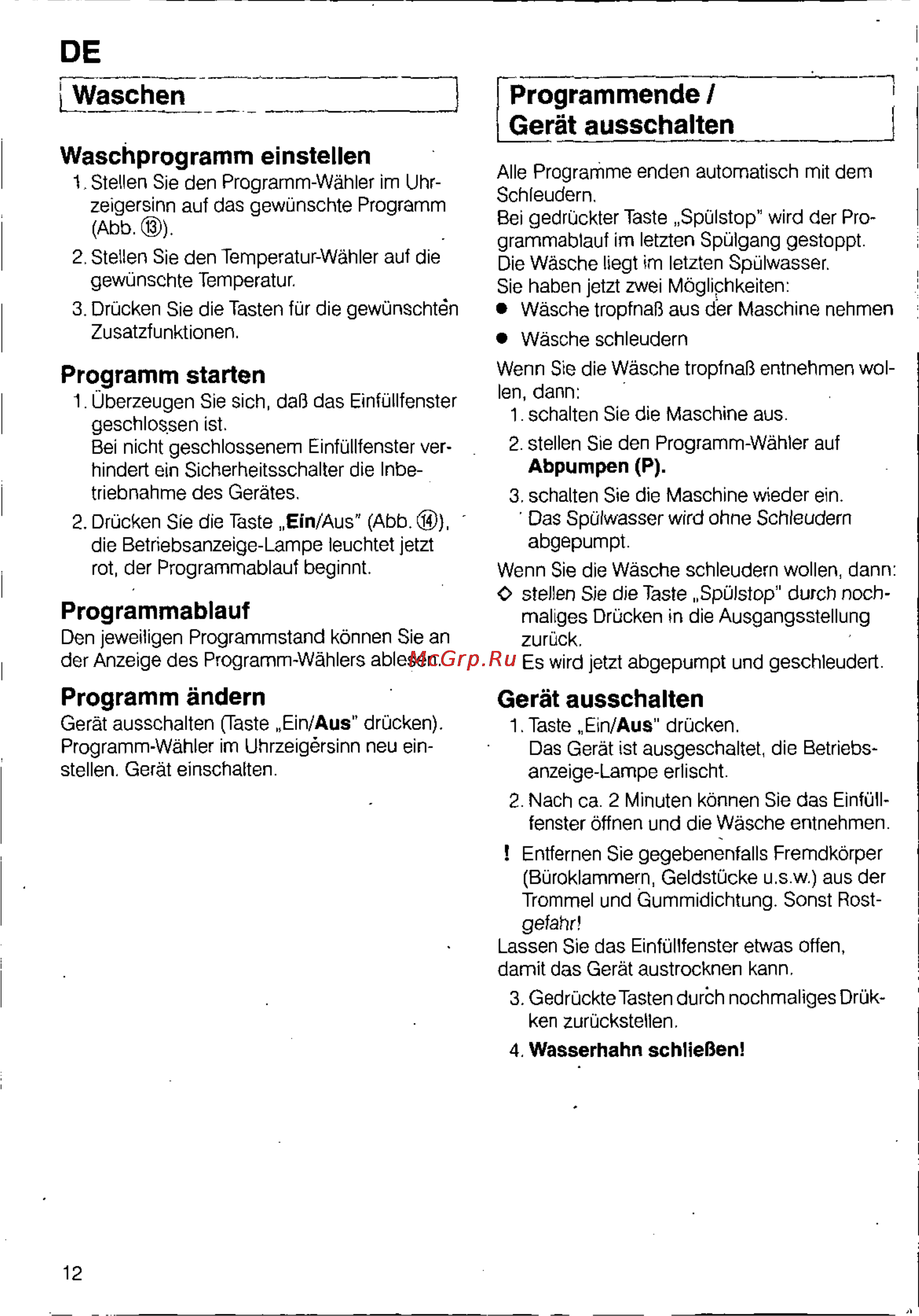 Bosch WFB 1002 [10/73] Programm starten