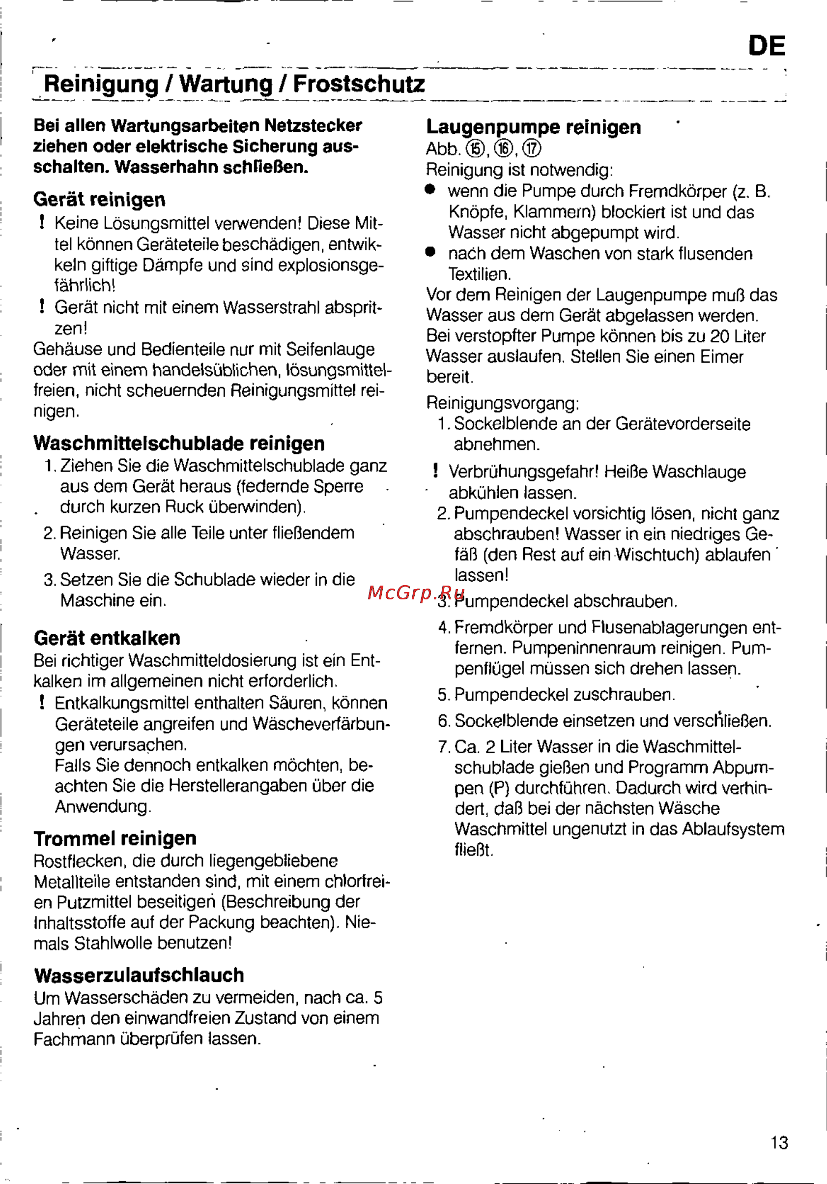 Bosch WFB 1002 [11/73] Reinigung wartung frostschutz