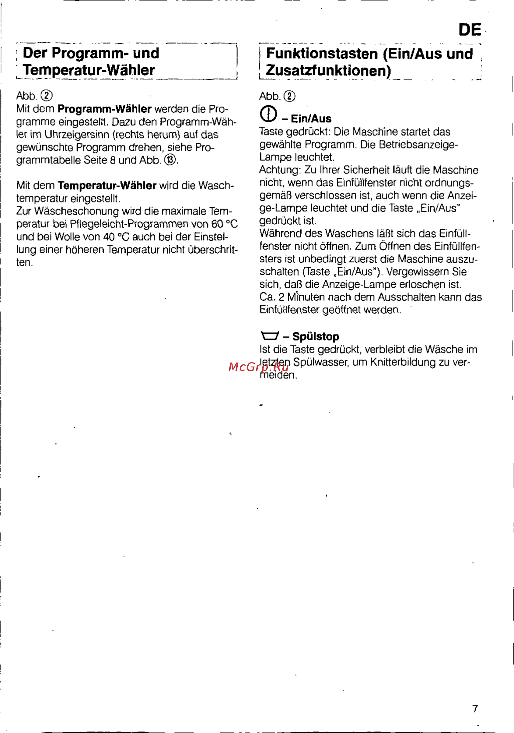 Bosch WFB 1002 [5/73] Der programm und temperatur wähler
