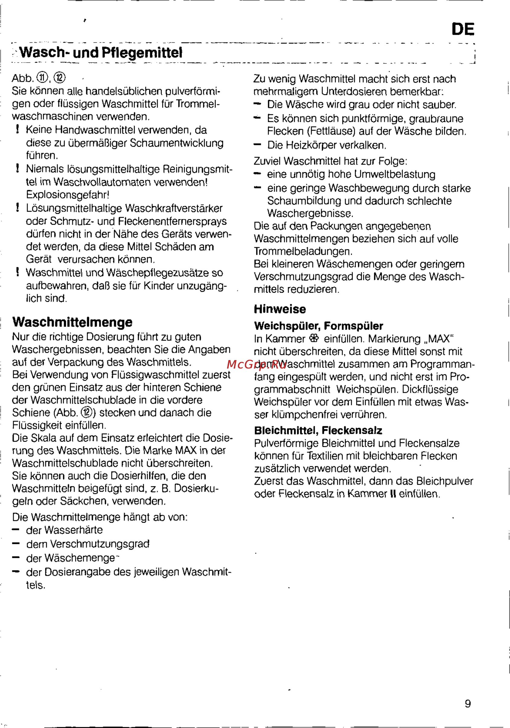 Bosch WFB 1602 [7/73] Wasch und pflegemittel
