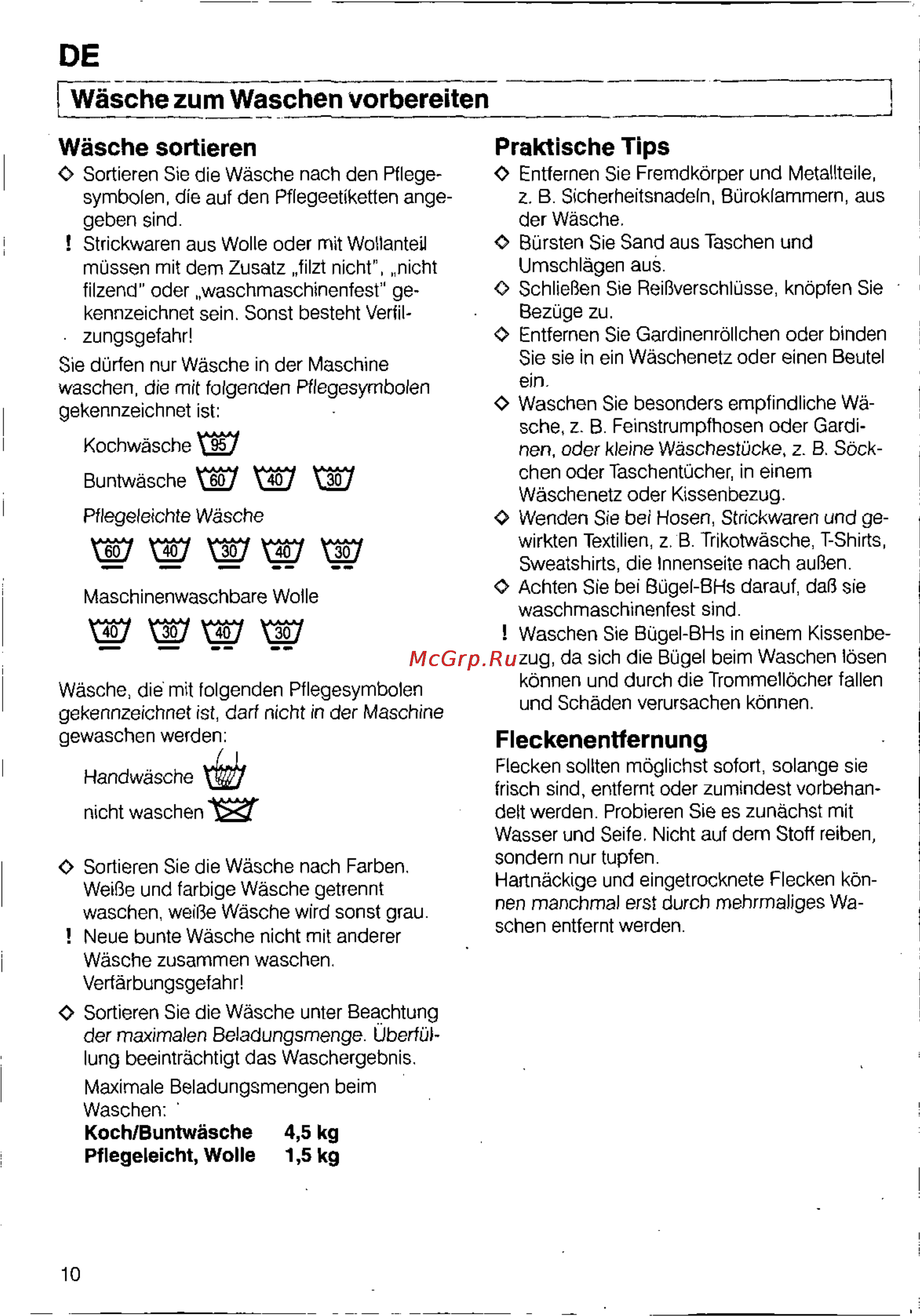 Bosch WFB 1602 [8/73] Fleckenentfernung