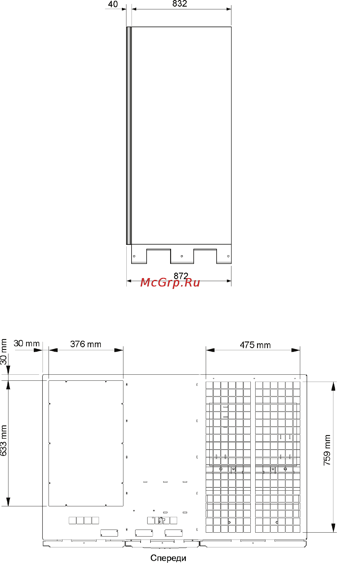 Eaton Powerware 9395 225-275 кВА [24/157] Рис 3 2 габариты шкафа ибп вид справа
