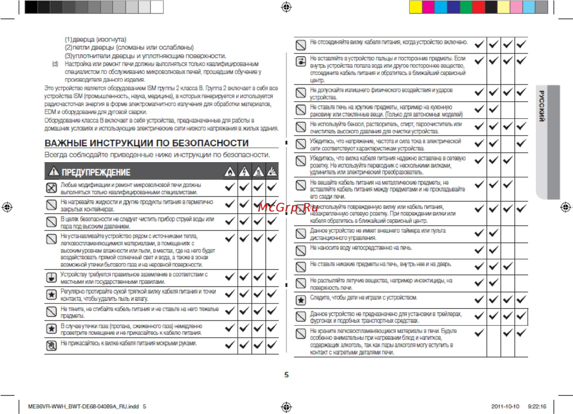 Samsung ME86VR-WWH [5/24] Русский