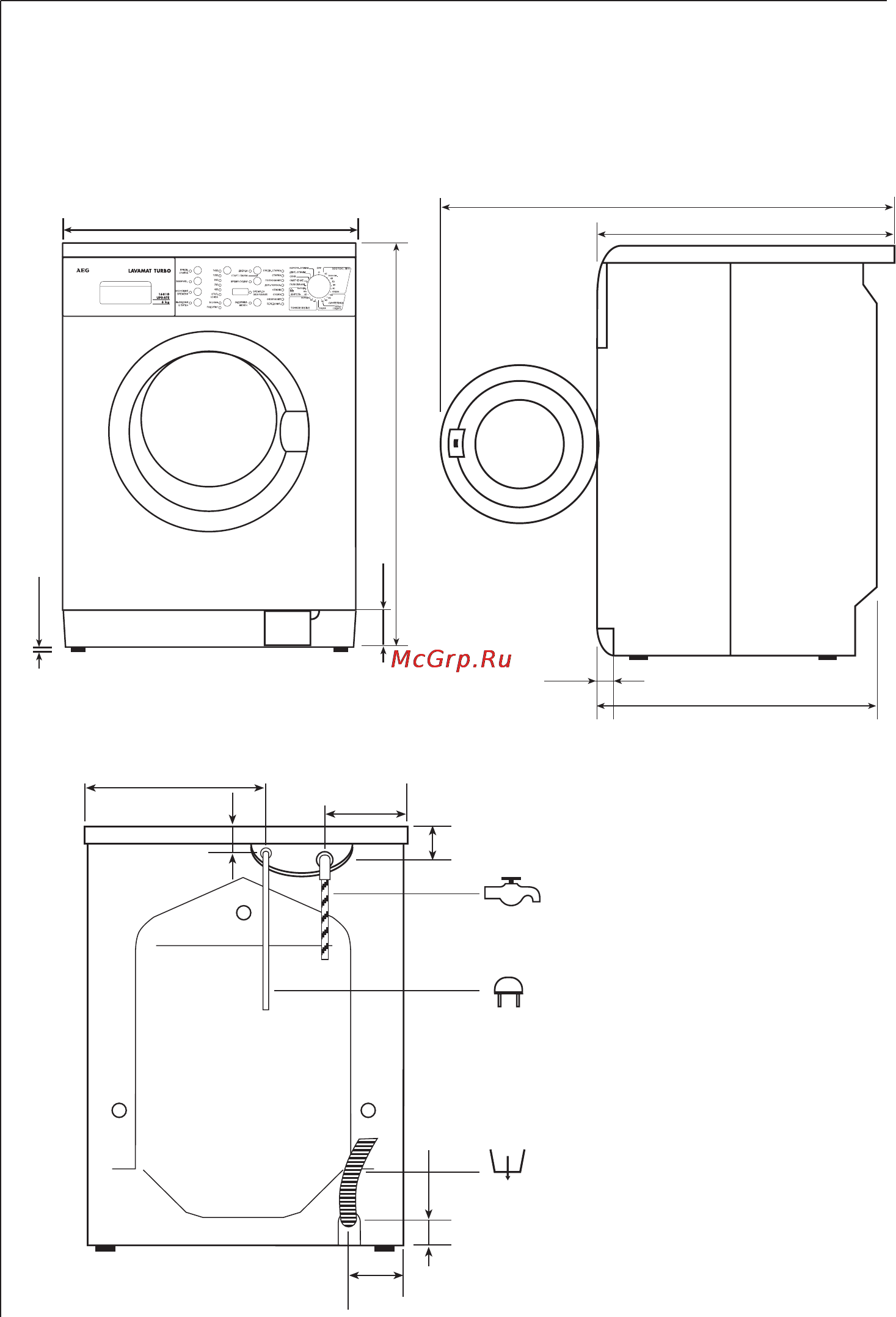 AEG LAVAMAT TURBO 16810 [44/49] Размеры прибора
