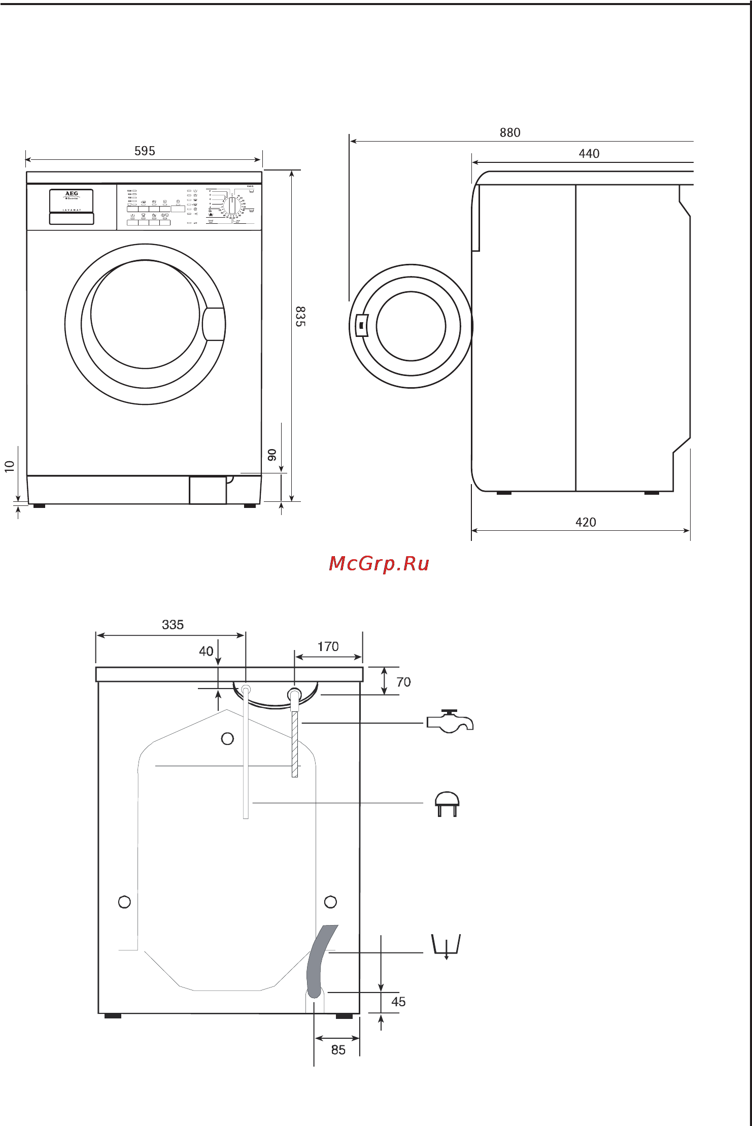 AEG LAVAMAT 1260 EL [39/44] Ðàçìåðû ïðèáîðà