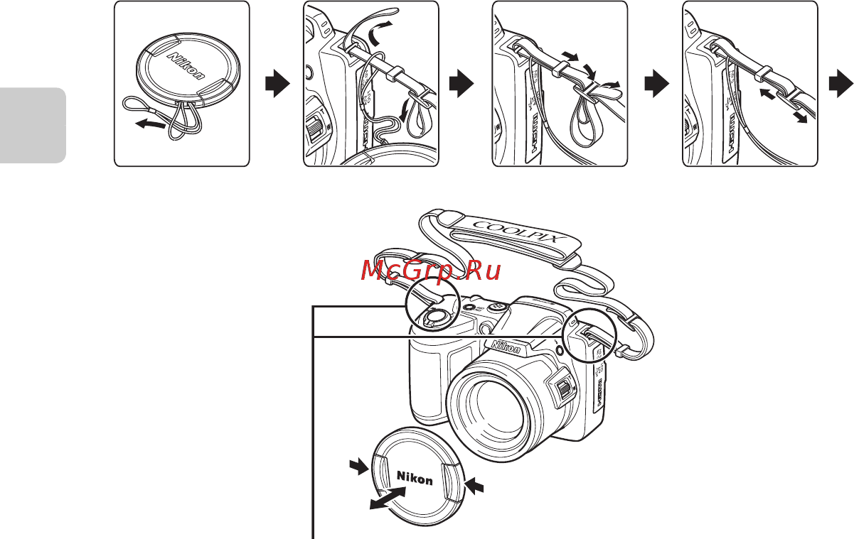 Nikon Coolpix L810 Black [24/140] Прикрепление ремня фотокамеры и крышки объектива