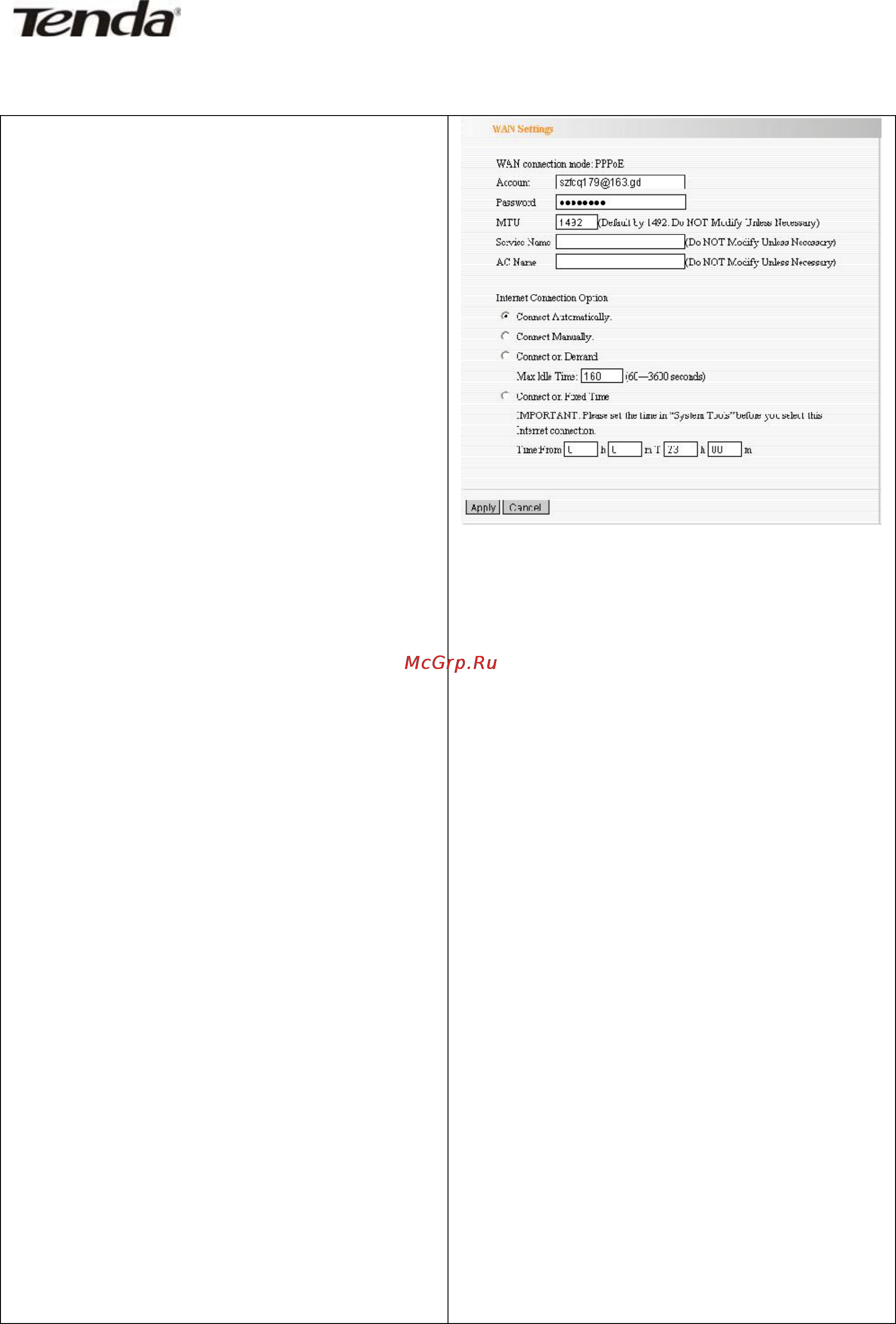 Tenda W306R [22/79] Wan settings pppoe