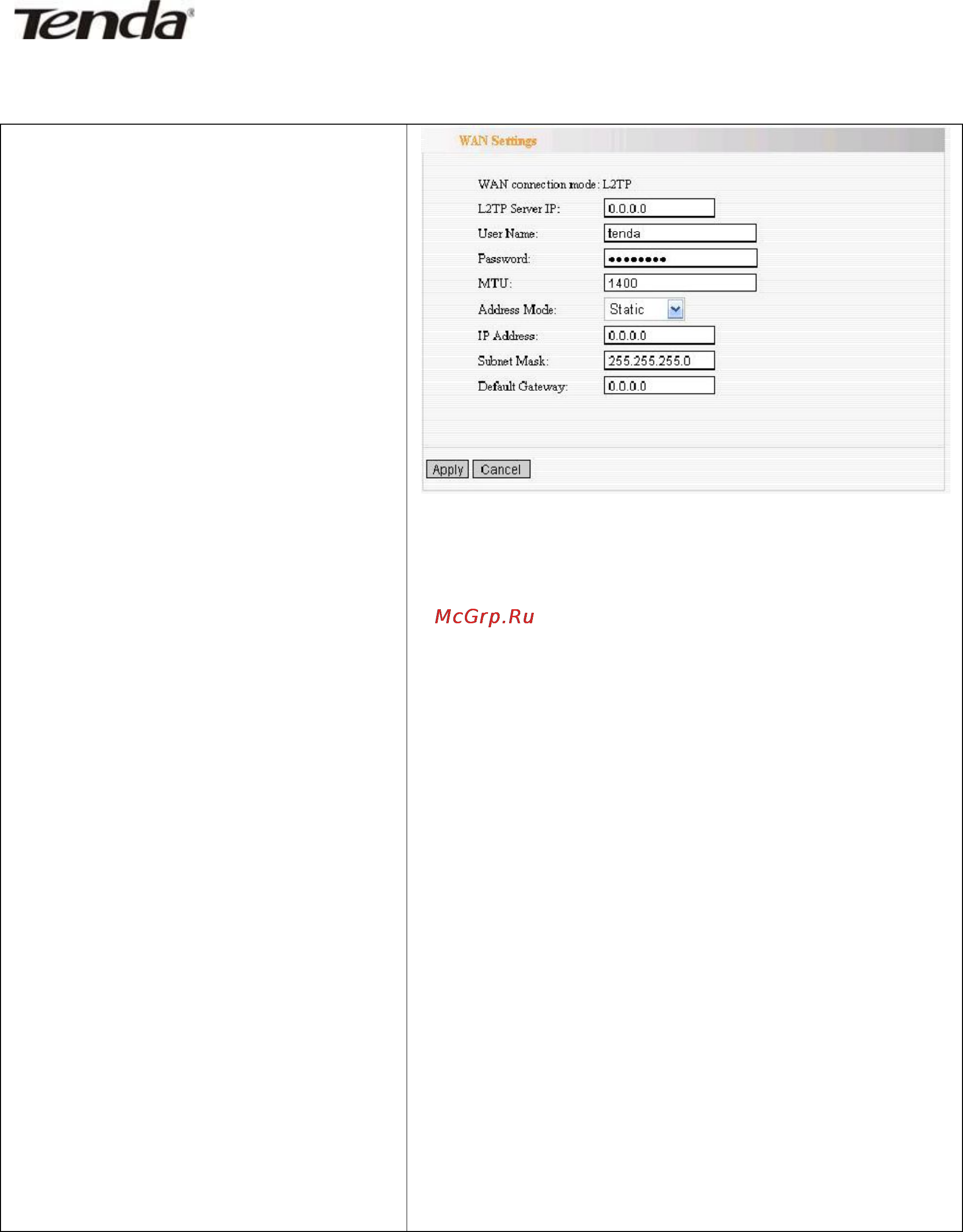 Tenda W306R [24/79] Wan settings l2tp