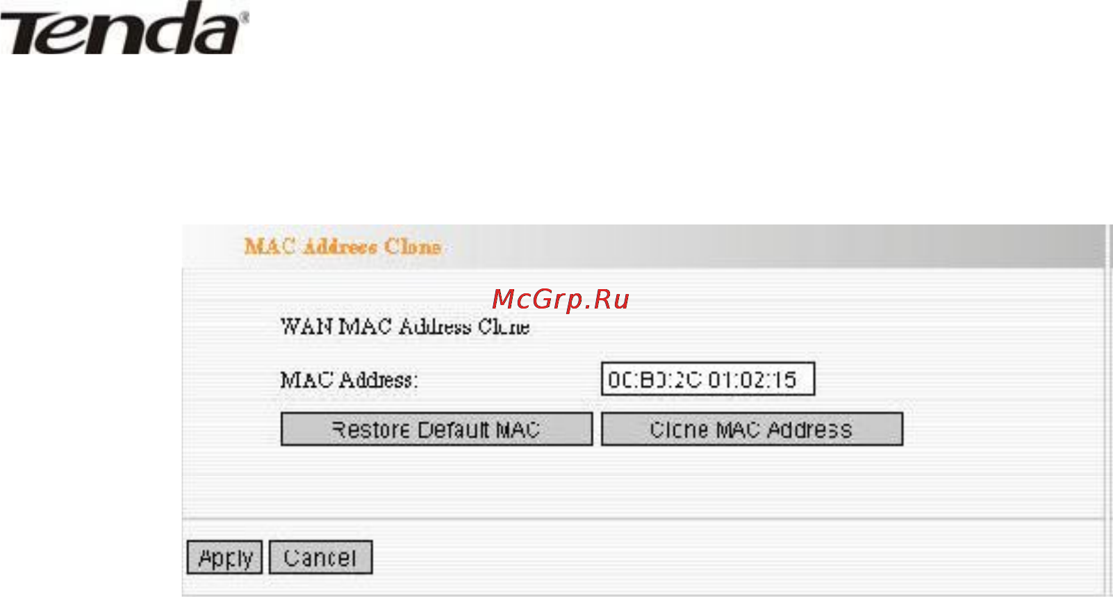 Tenda W306R [26/79] Mac address clone клонирование mac адреса