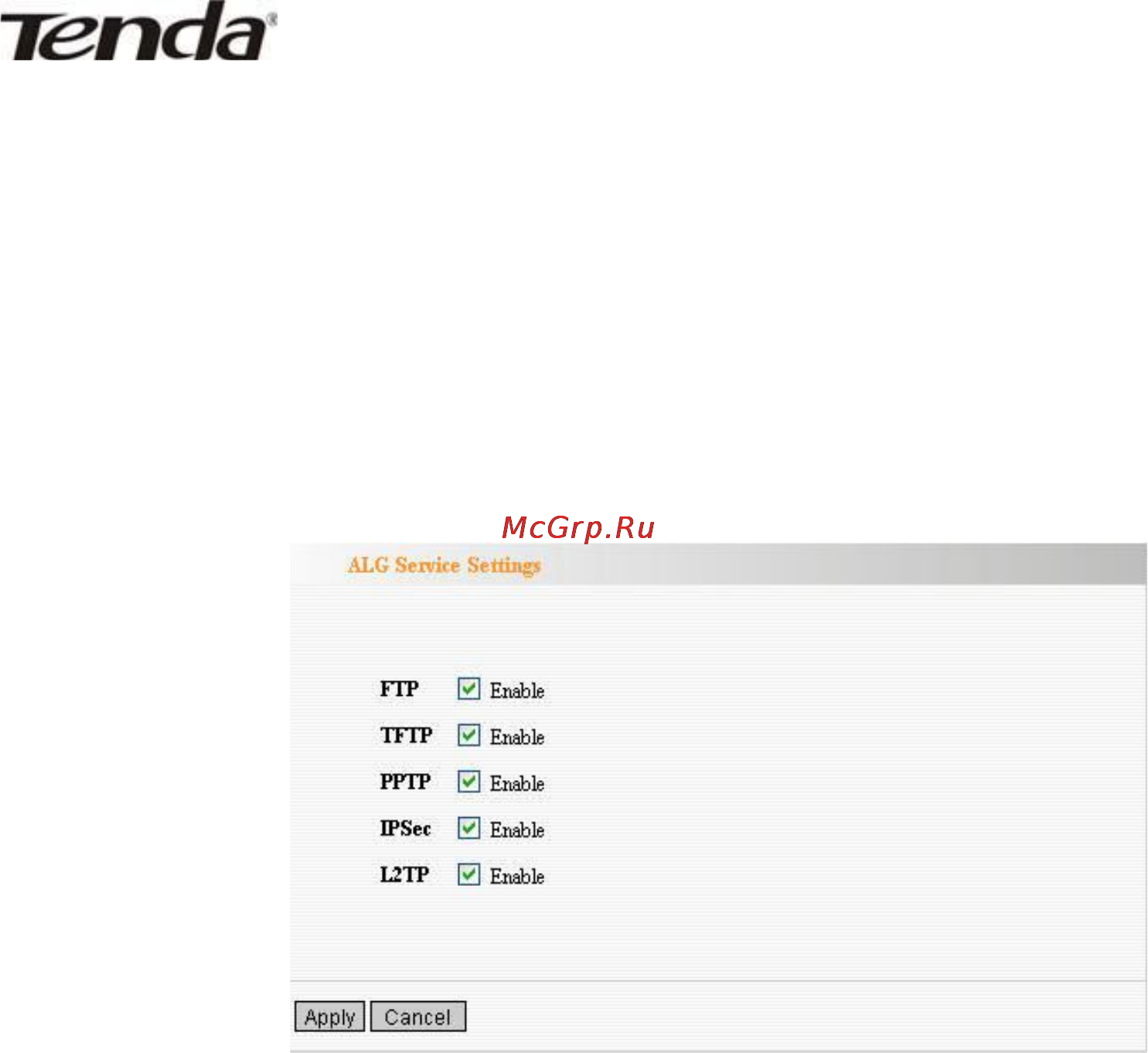 Tenda W306R [54/79] Alg service settings установки сервиса alg