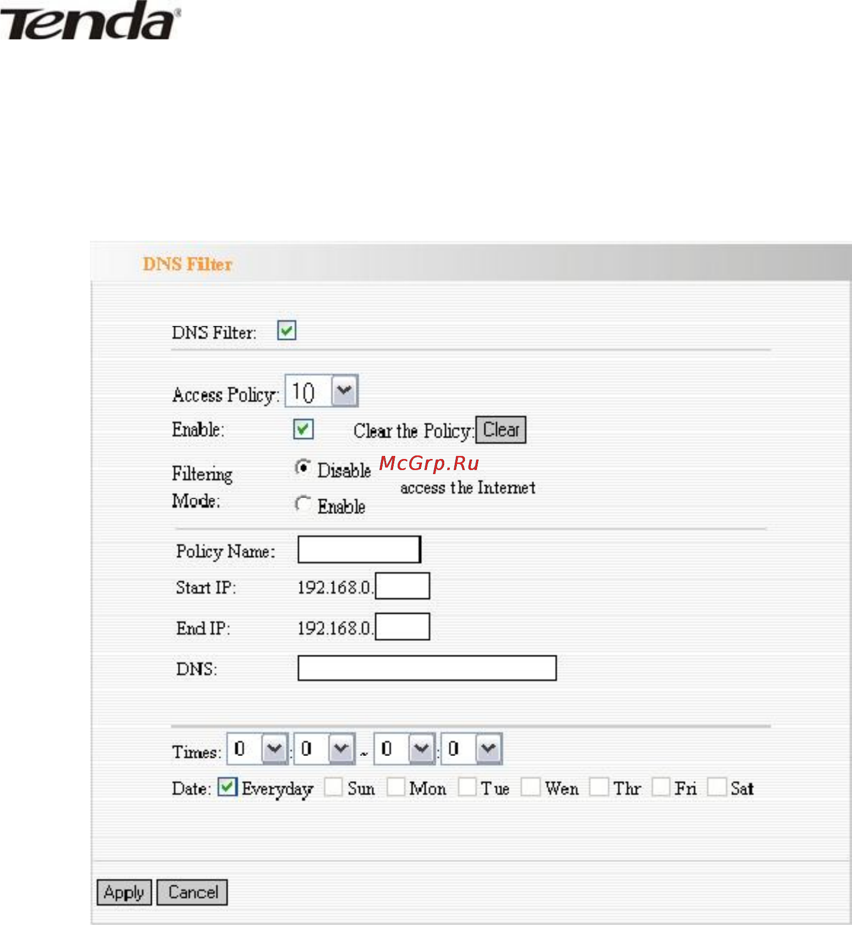 Tenda W302R [57/75] Dns filter settings установки фильтрации dns