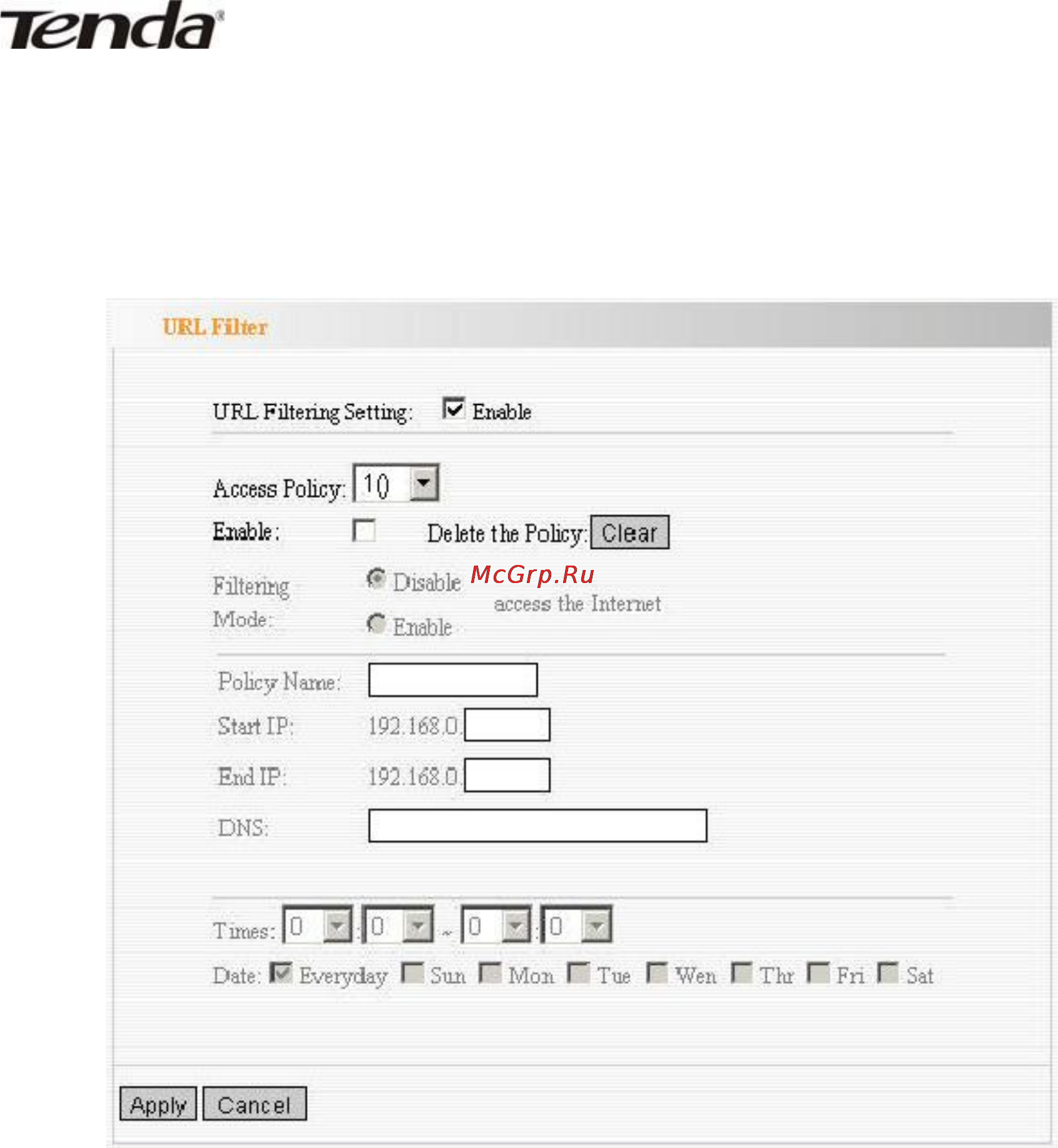 Tenda W307R [61/79] Url filter установки фильтрации адресов url