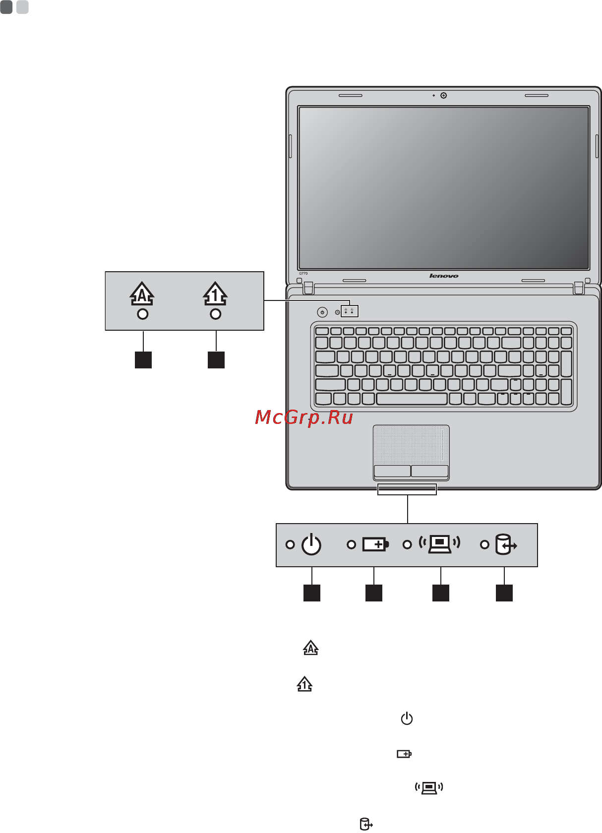 Lenovo IdeaPad G770 i3 2330M [22/52] Индикаторы состояния системы