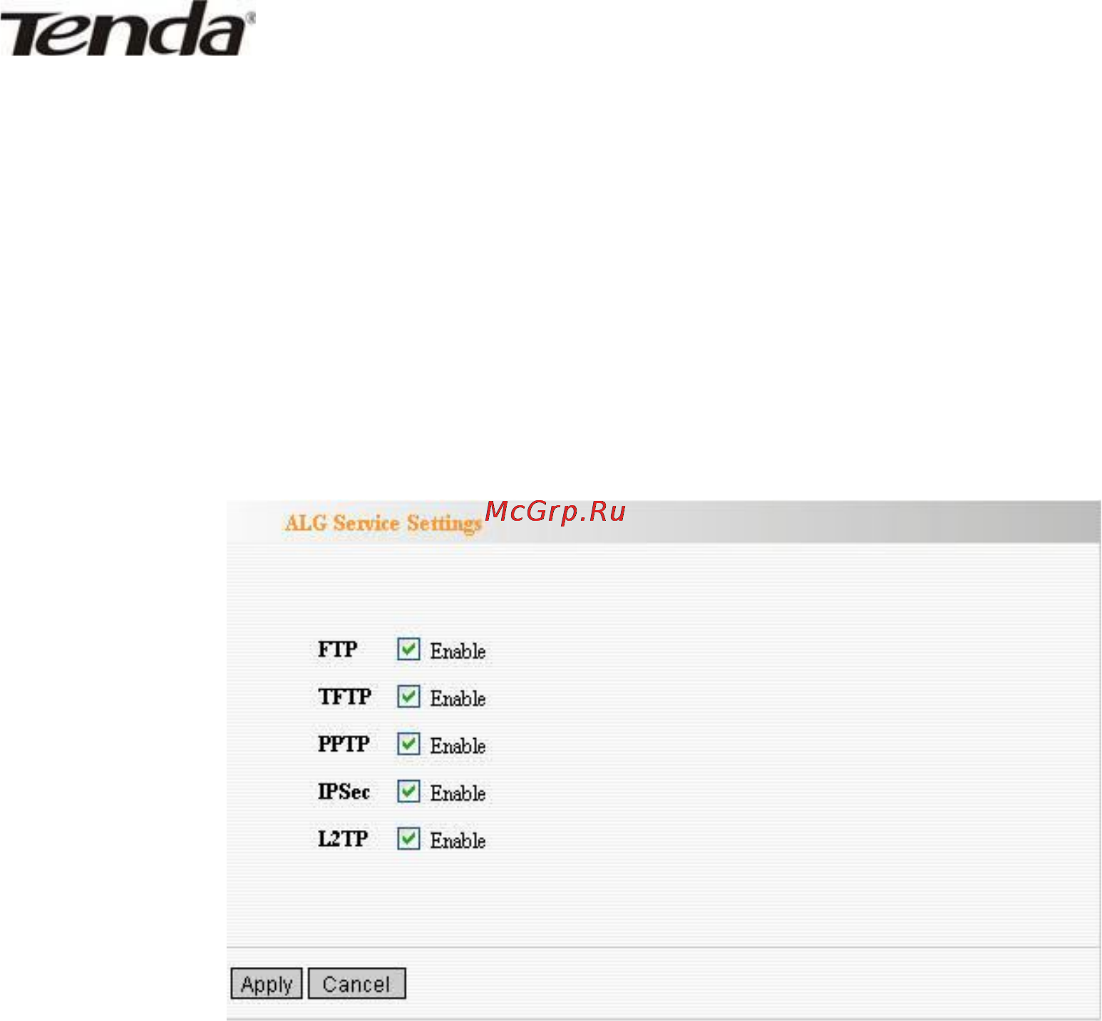Tenda W330R [51/77] Alg service settings установки сервиса alg
