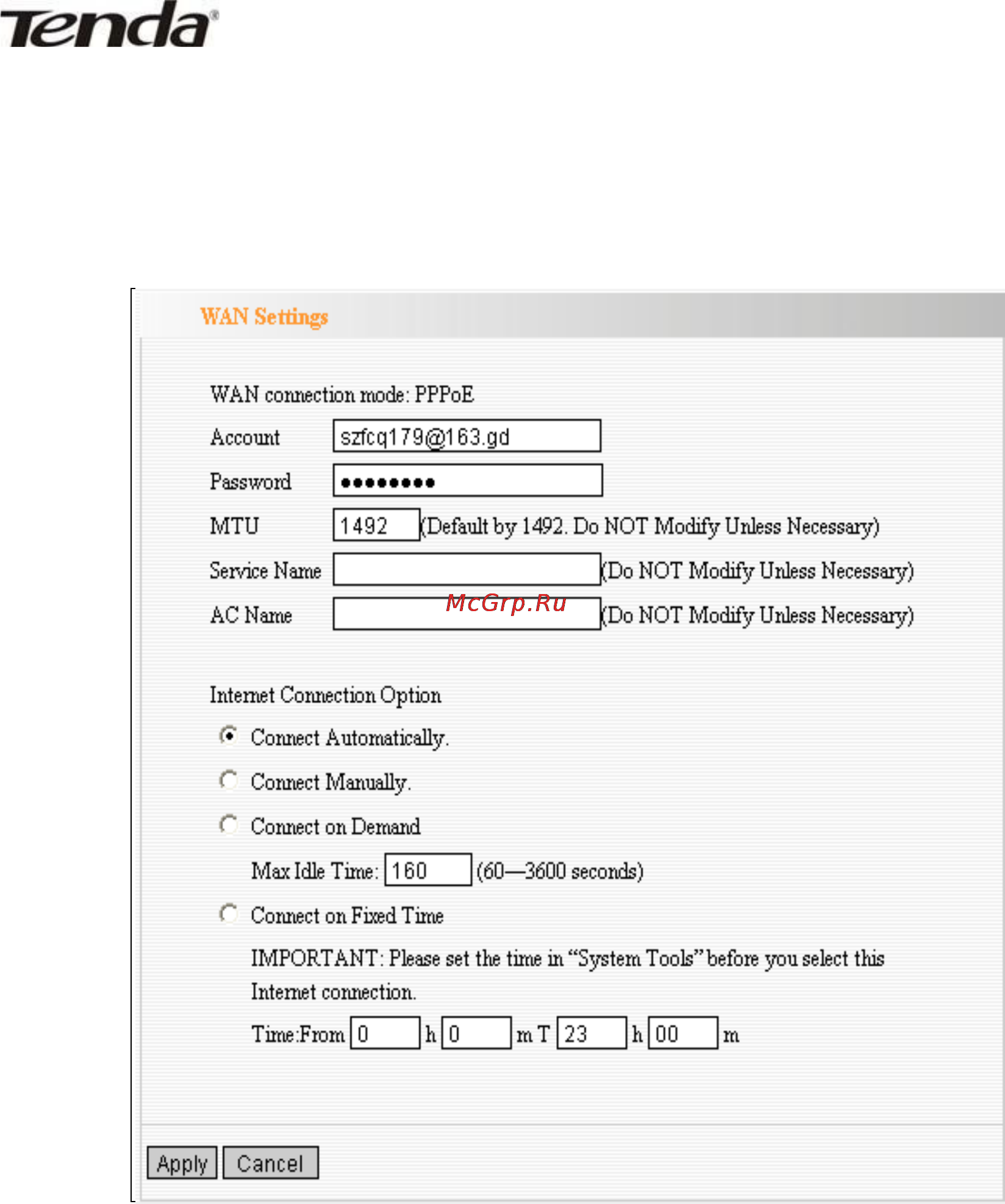 Tenda W311R [20/61] Wan setting настройки wan