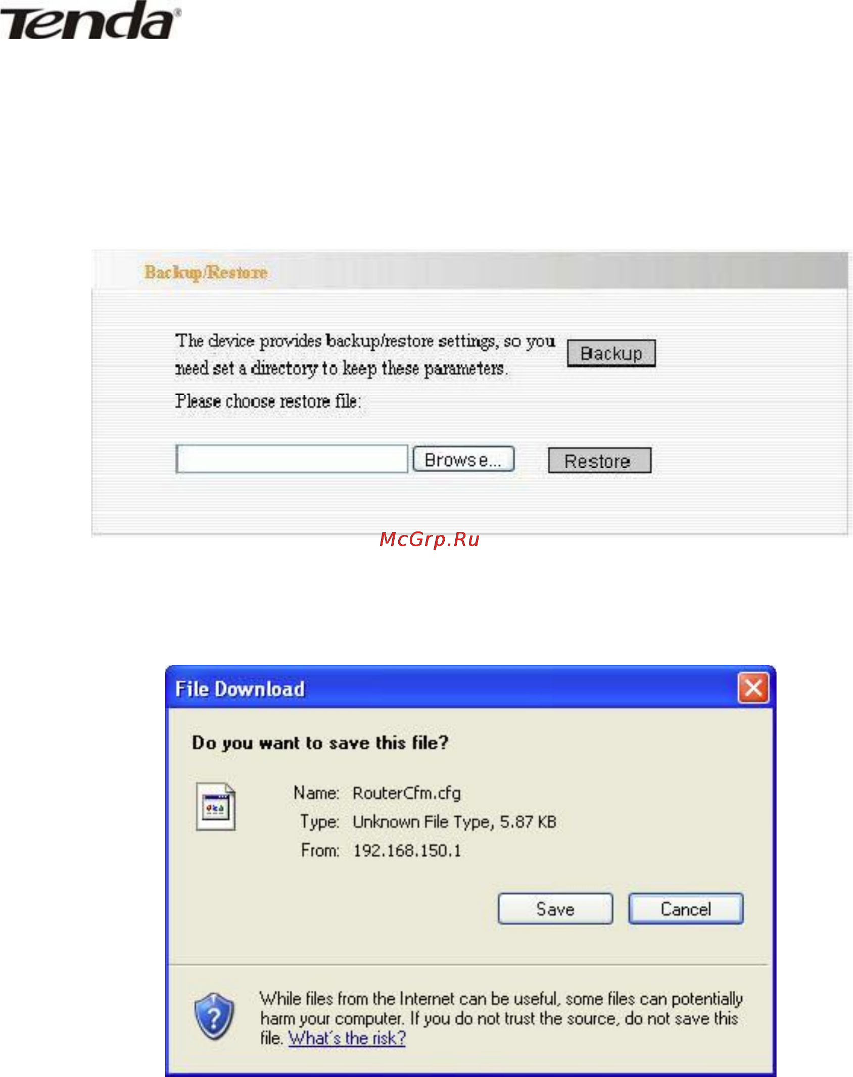 Tenda W311R+ [52/61] Backup restore settings настройки резервной