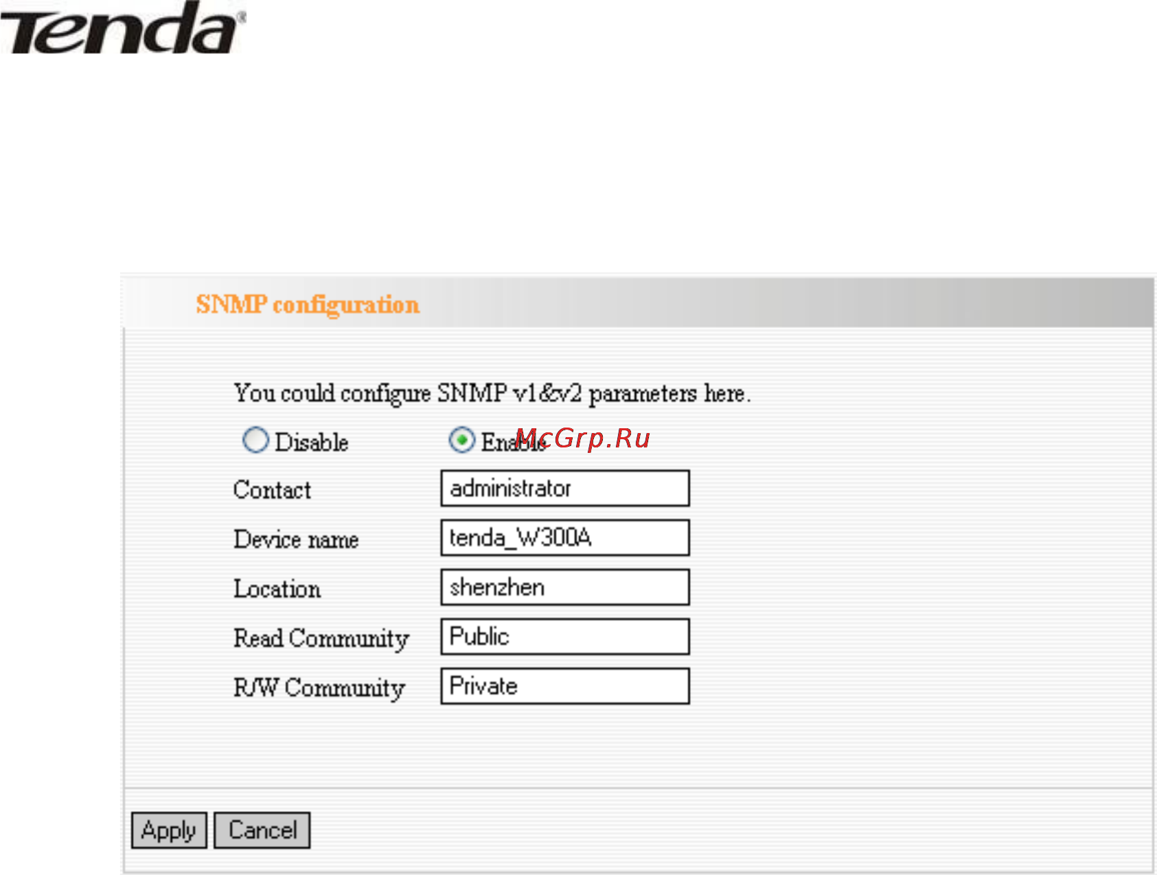 Tenda W300A [43/56] Snmp setting настройки протокола snmp