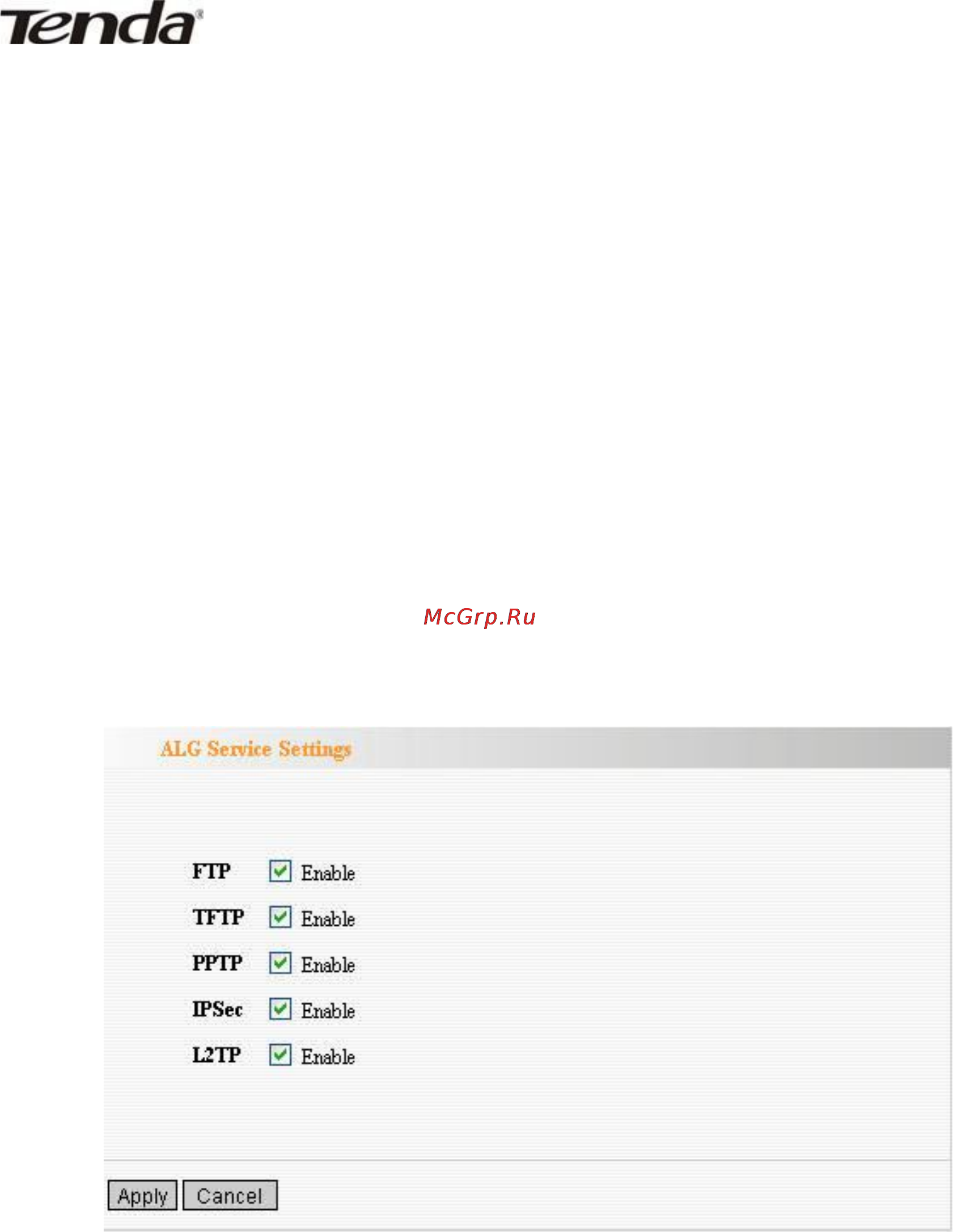 Tenda 3G611R+ [55/83] Alg service settings установки сервиса alg