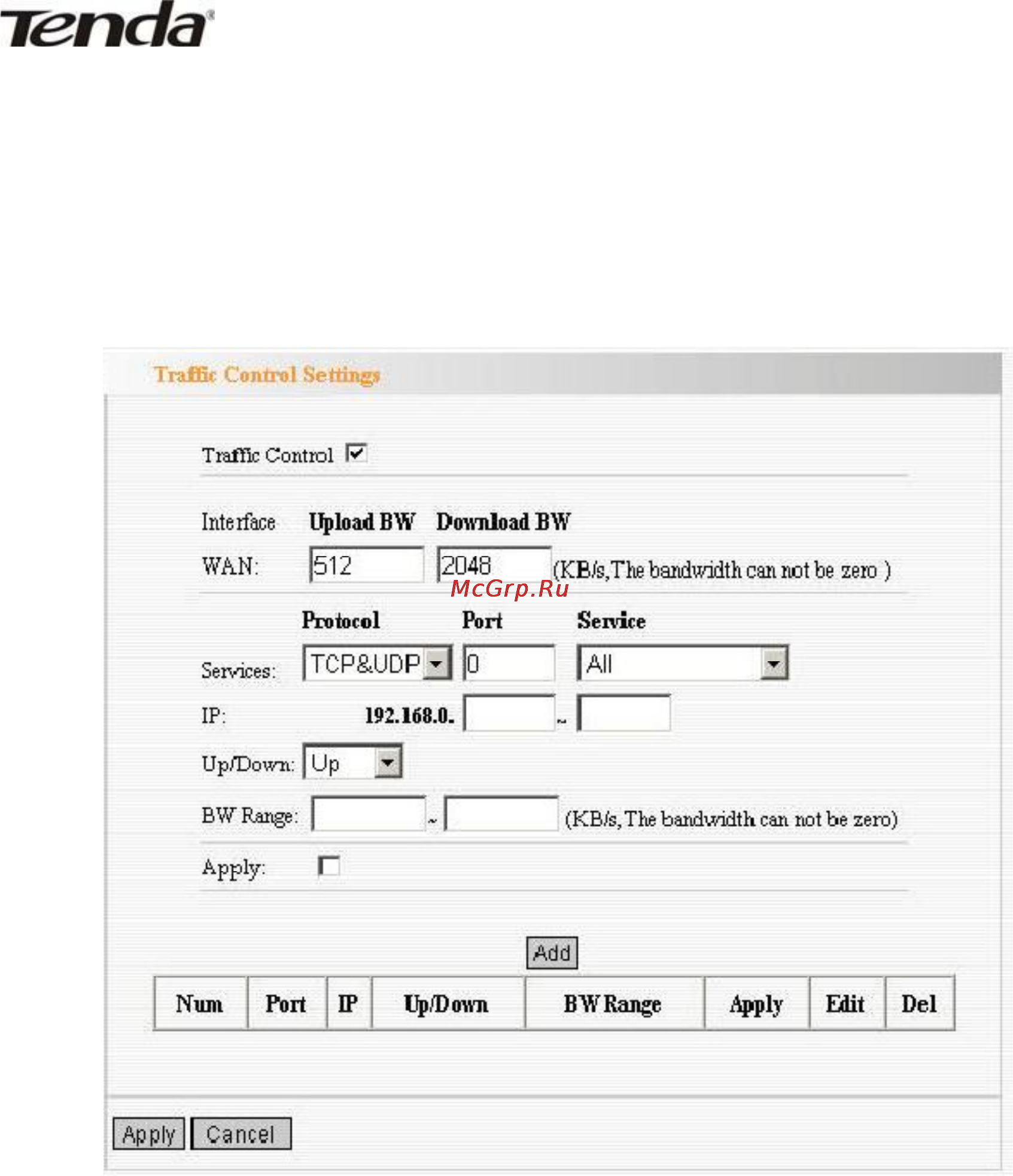 Tenda 3G611R+ [58/83] Глава 10 контроль трафика