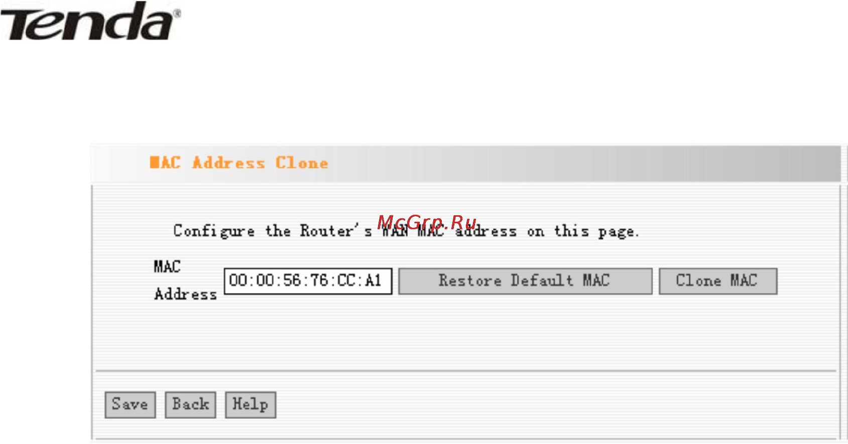 Tenda R502 [20/42] Mac address clone клонирование mac адреса