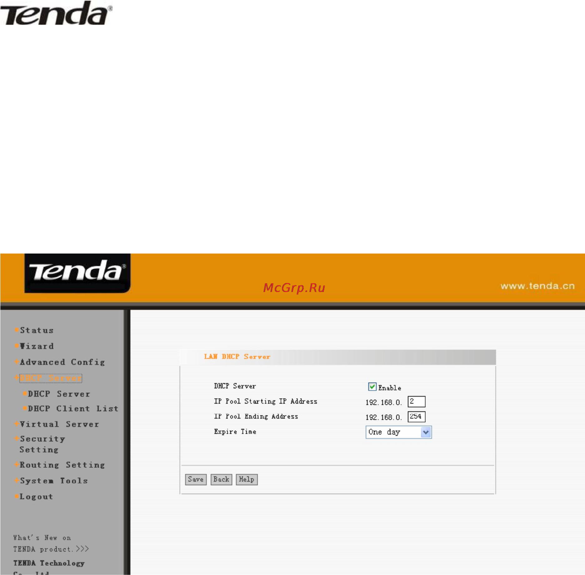 Tenda R502 [22/42] Dhcp server настройки сервера dhcp