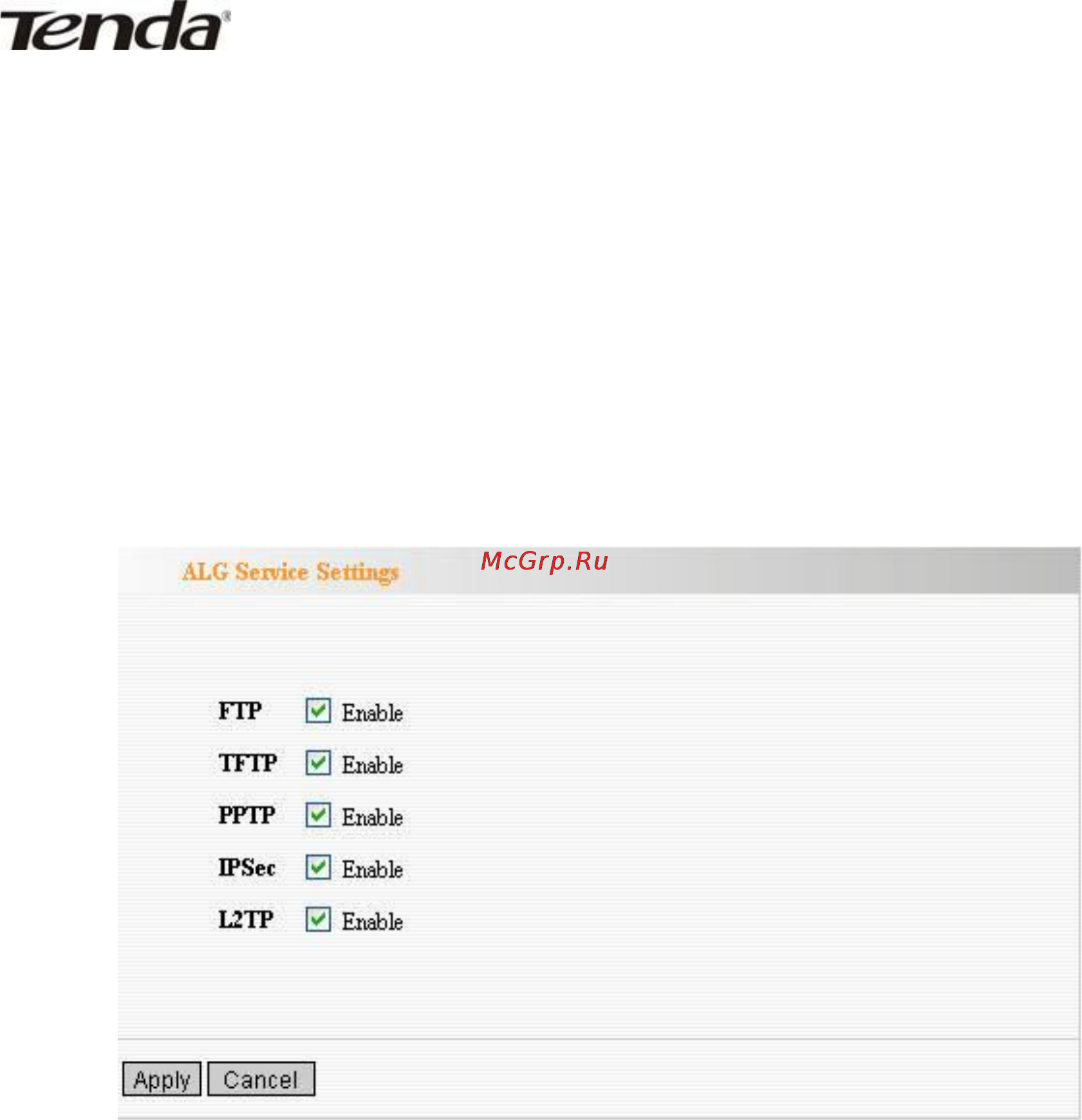 Tenda W300D [49/72] Alg service settings установки сервиса alg
