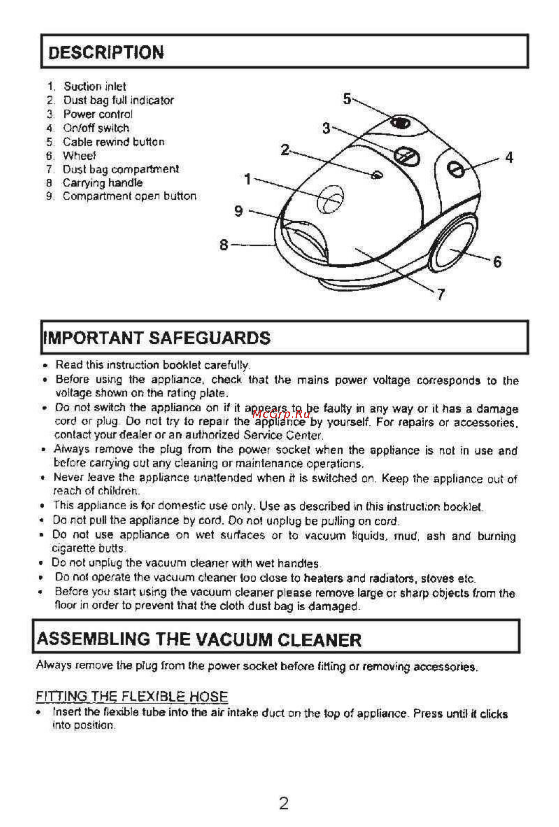 Liberton LVG 1237 [2/7] Assembling the vacuum cleaner__________________