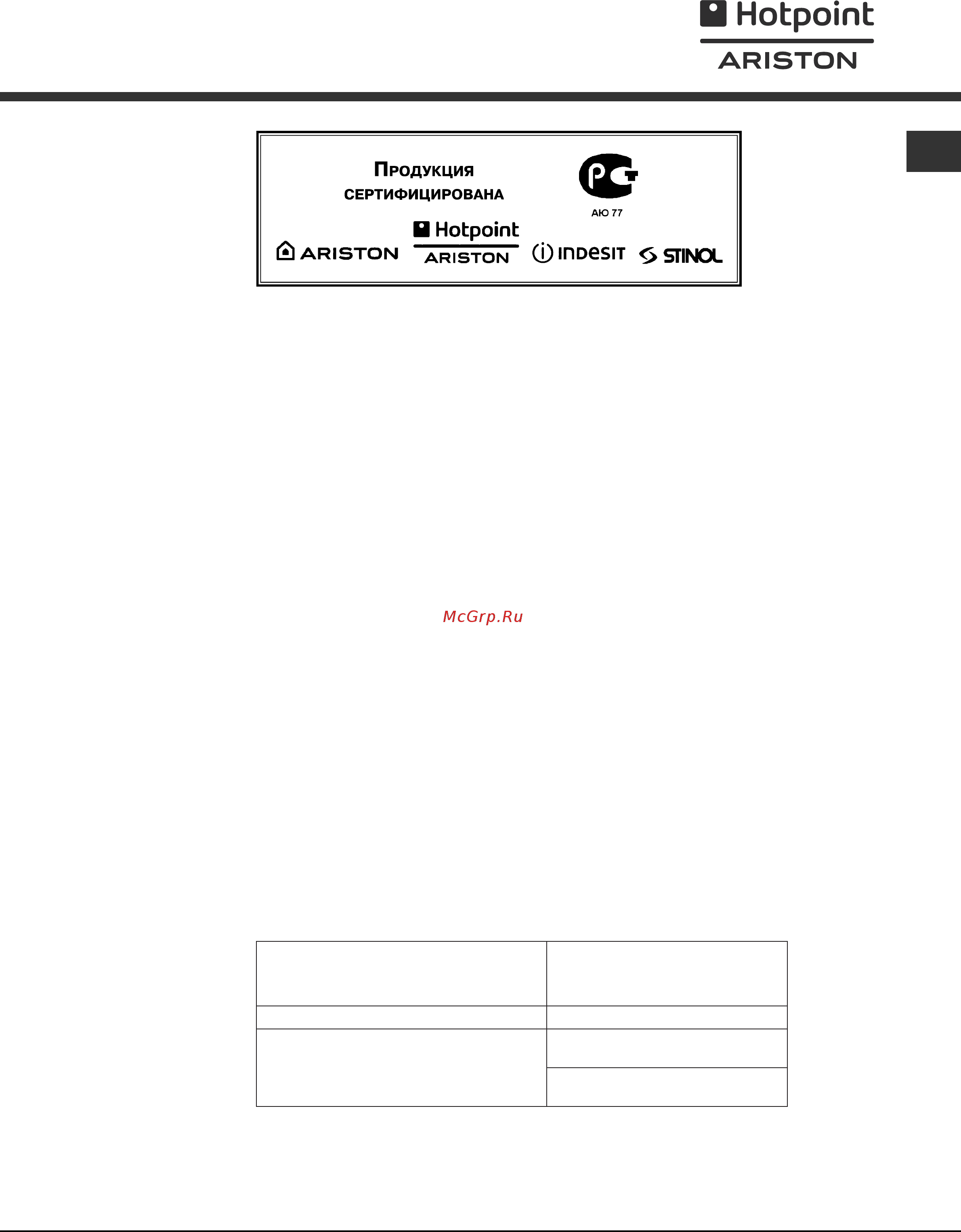 Hotpoint-Ariston 7hdk 20 gh ru/ha Инструкция по эксплуатации онлайн [9/12] 155555