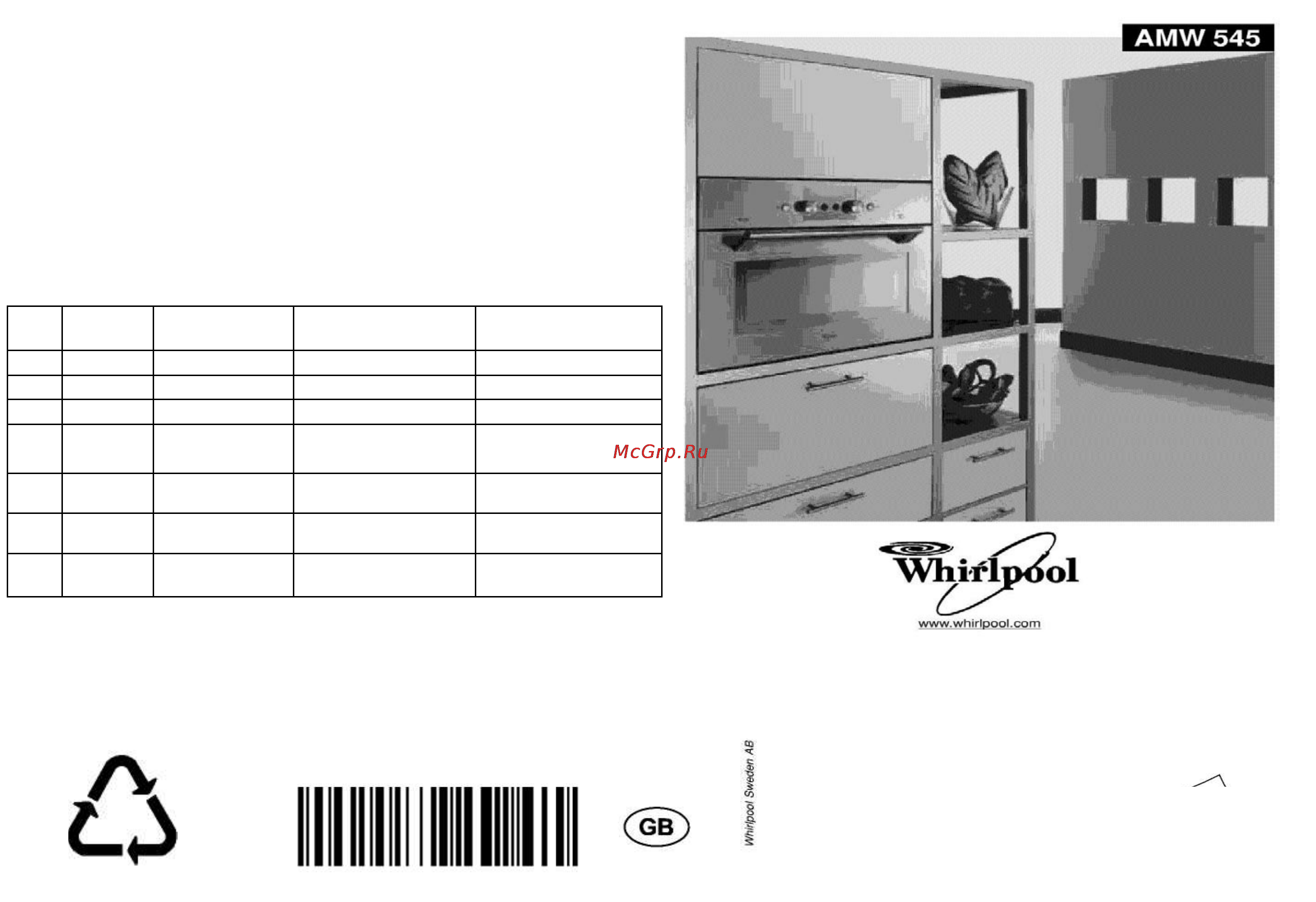 Whirlpool AMW 545 Инструкция по эксплуатации онлайн