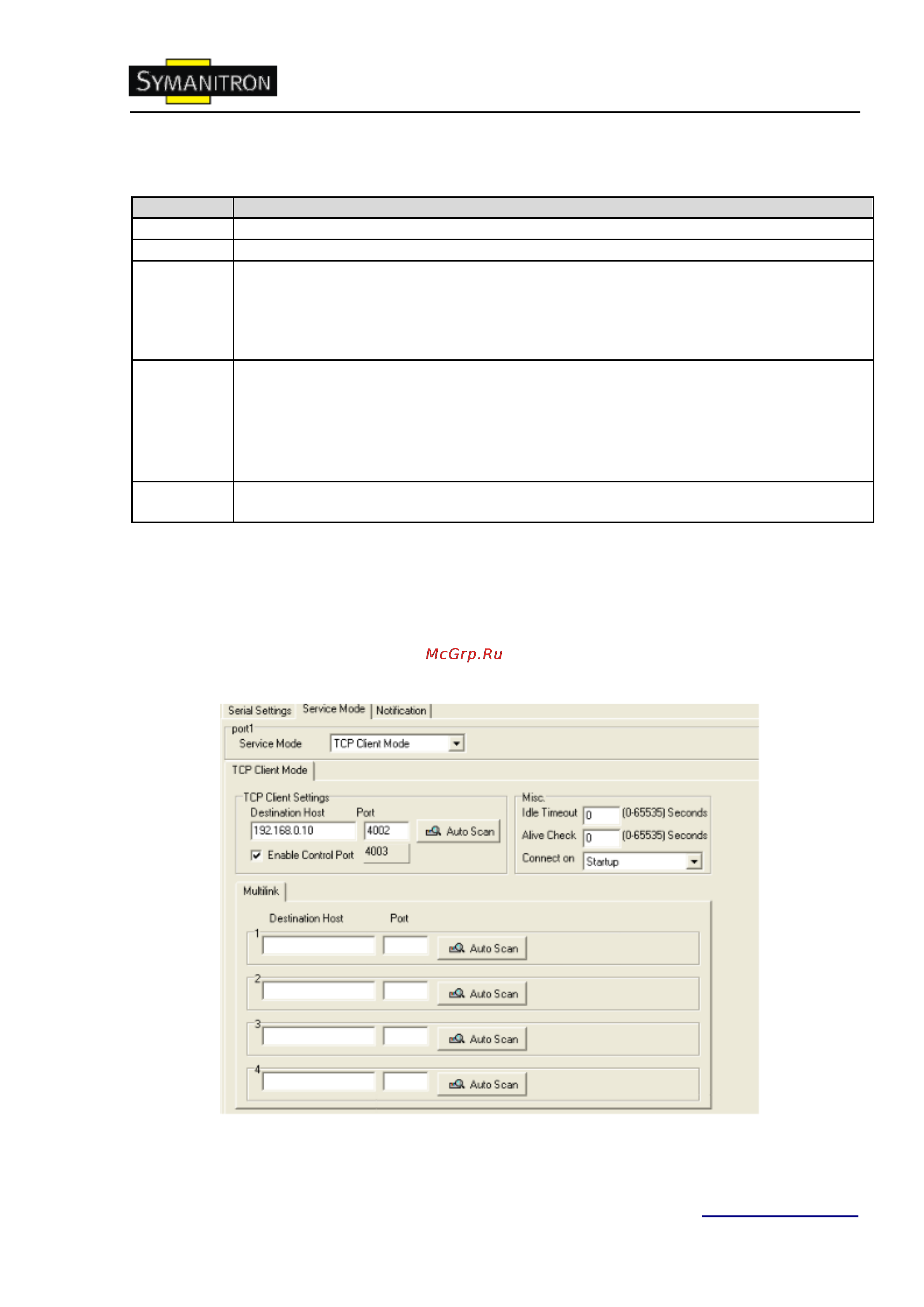 Symanitron DS-11F [23/43] Режимы serial service режим tcp client