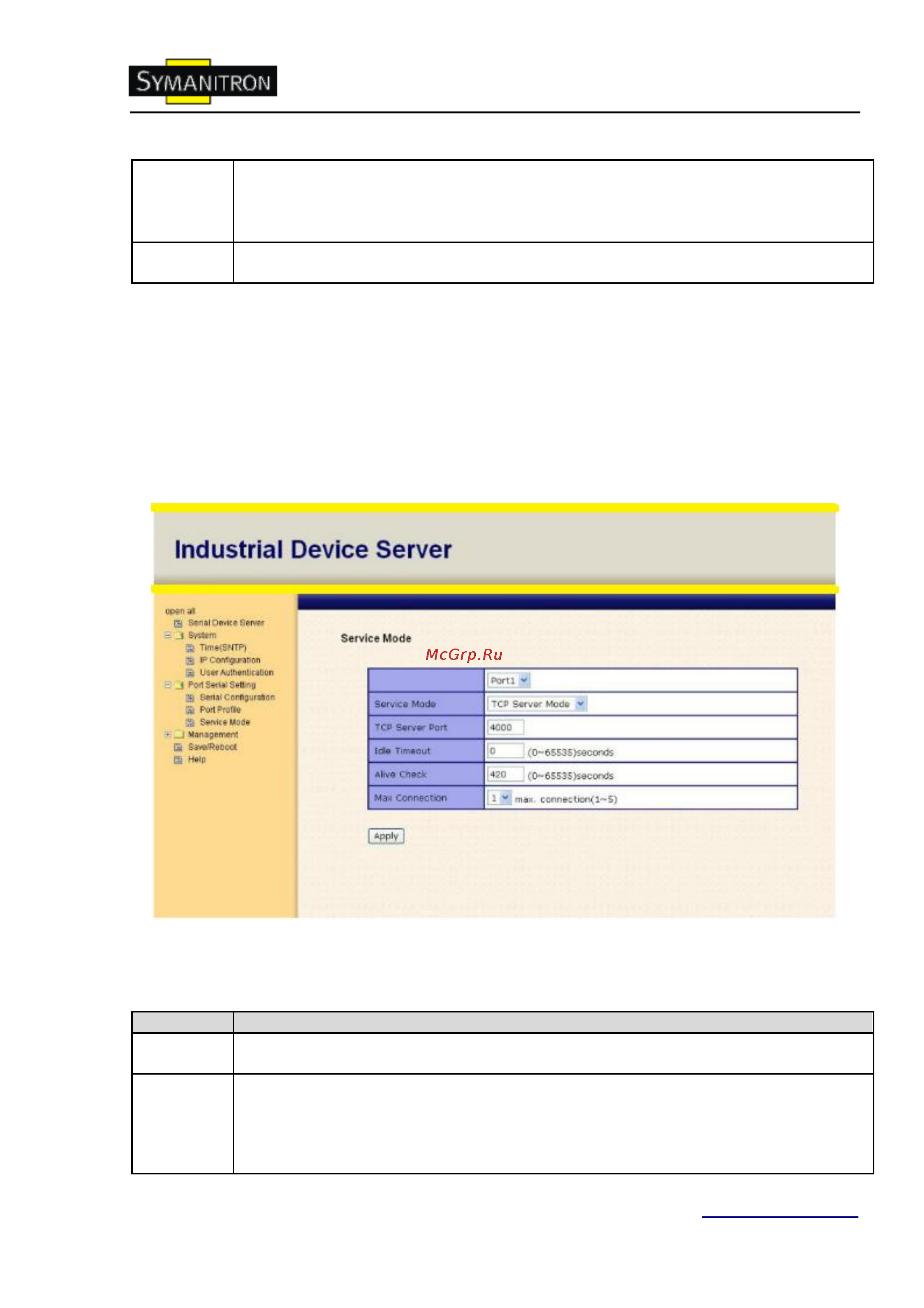 Symanitron DS-11F [33/43] Режимы serial service режим tcp server