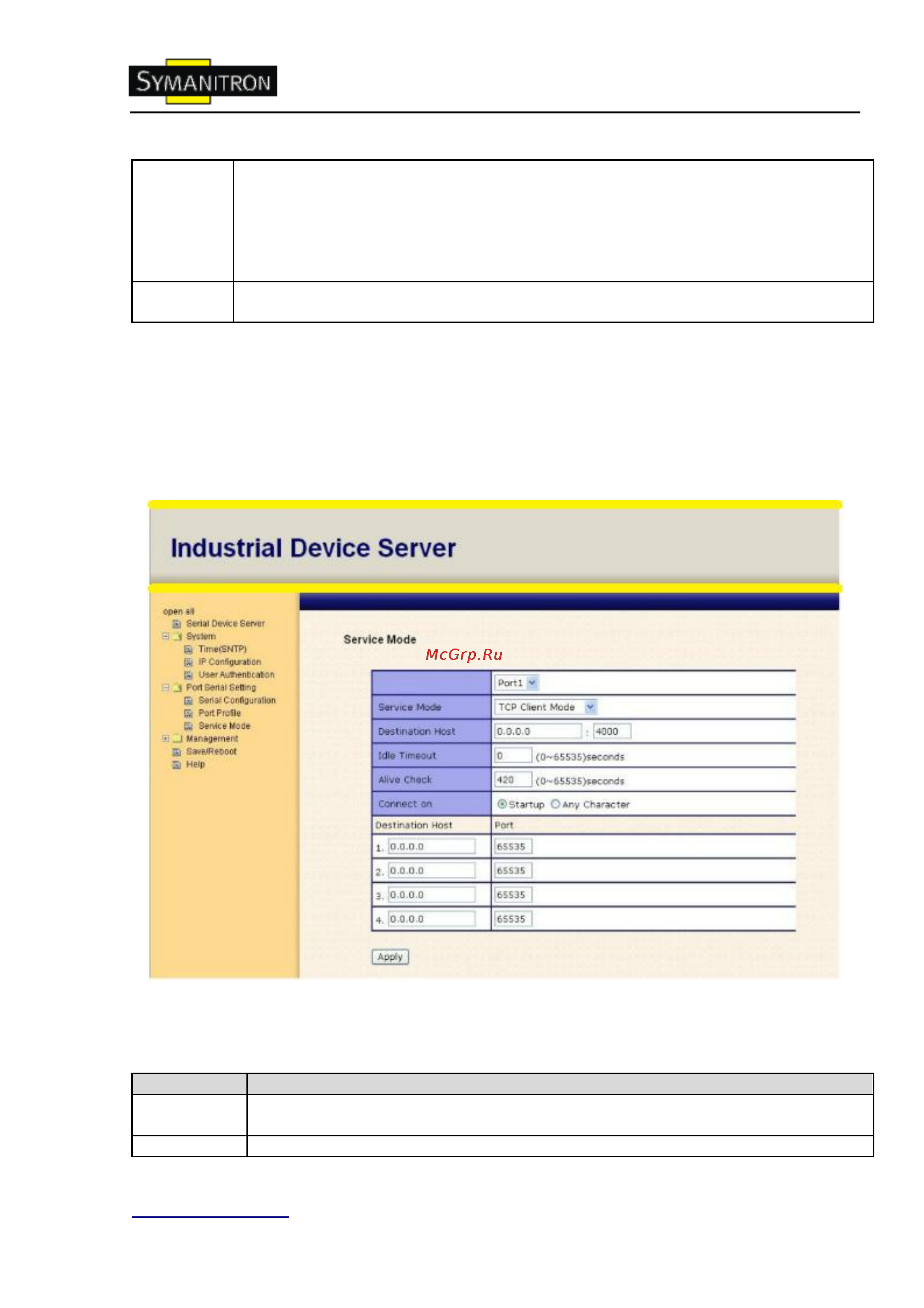Symanitron DS-11F [34/43] Режимы serial service режим tcp client