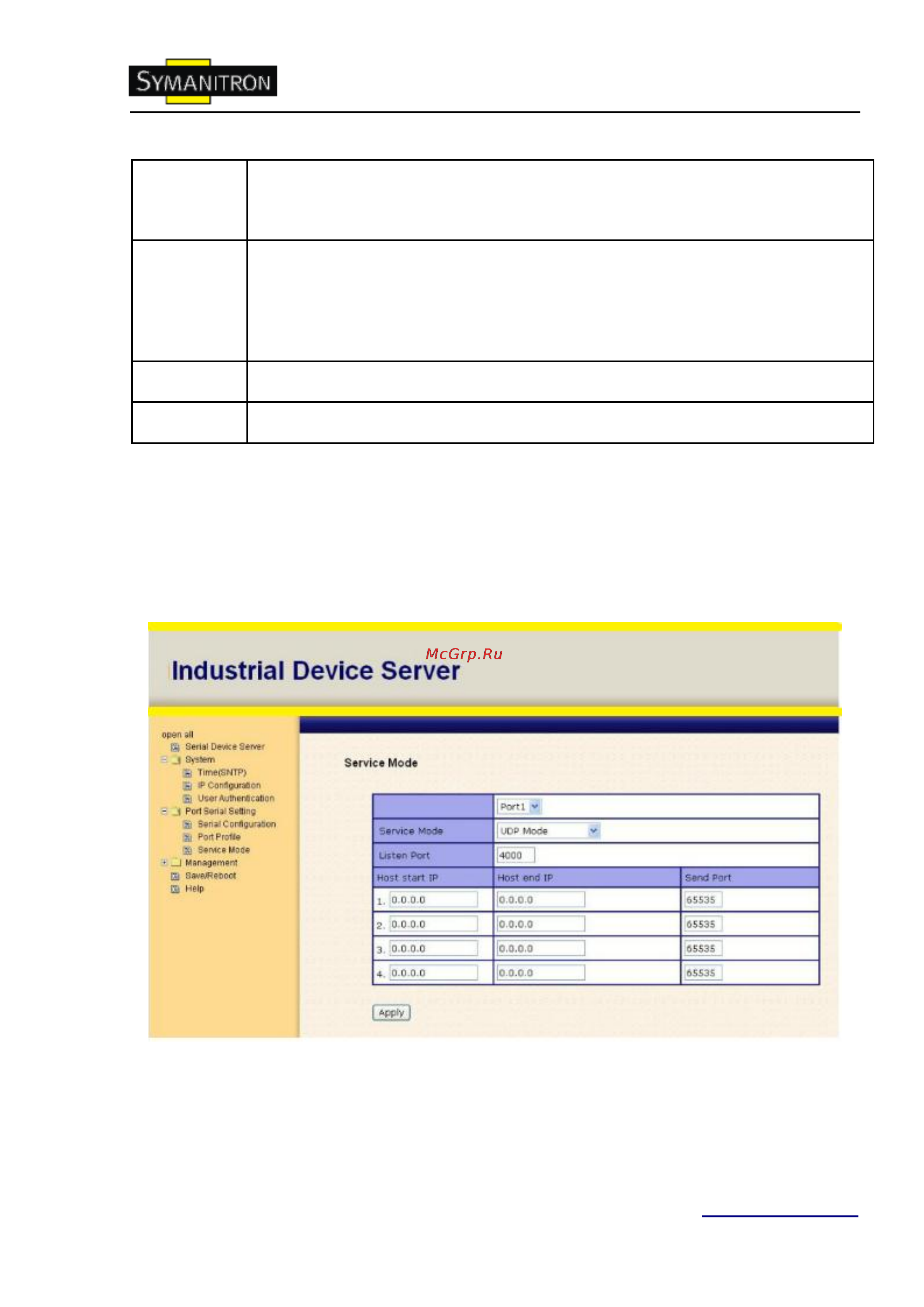 Symanitron DS-11F [35/43] Режимы serial service режим udp