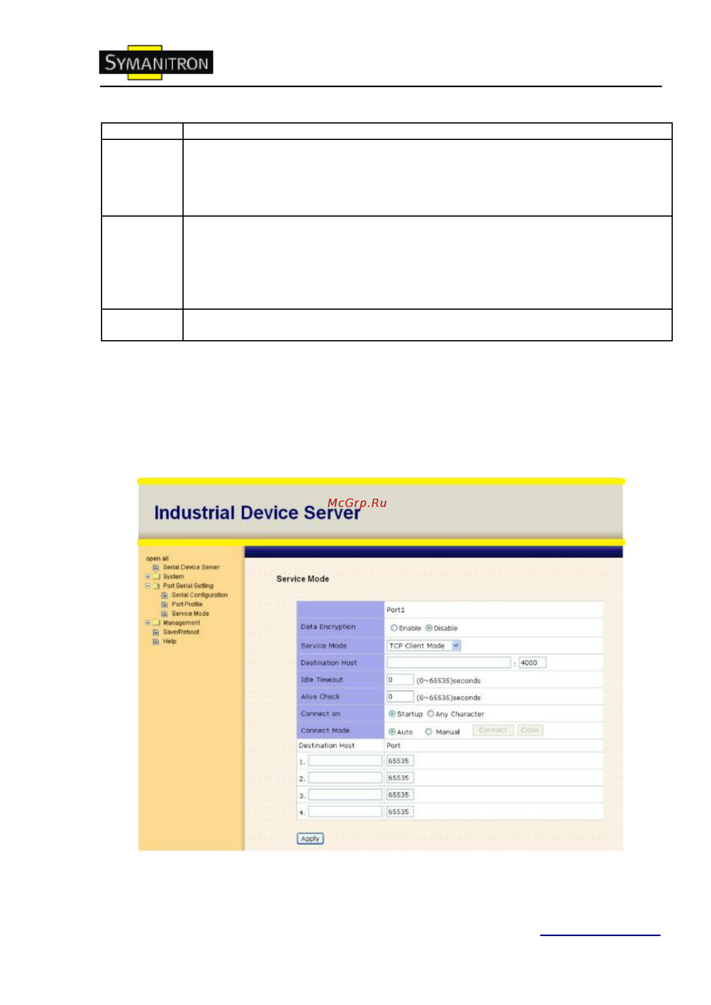 Symanitron DS-12 [41/51] Режимы serial service режим tcp client