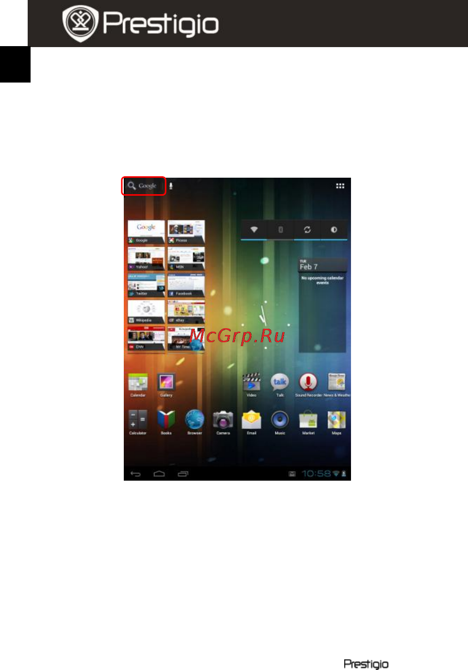 Prestigio MultiPad 5080C PRO Инструкция по эксплуатации онлайн [6/18] 65235