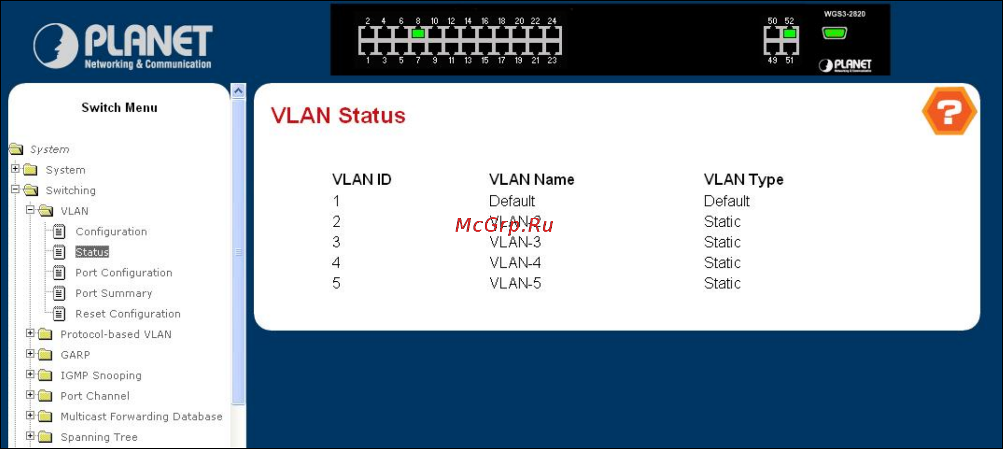 Planet WGS3-2820 [101/528] Vlan port configuration