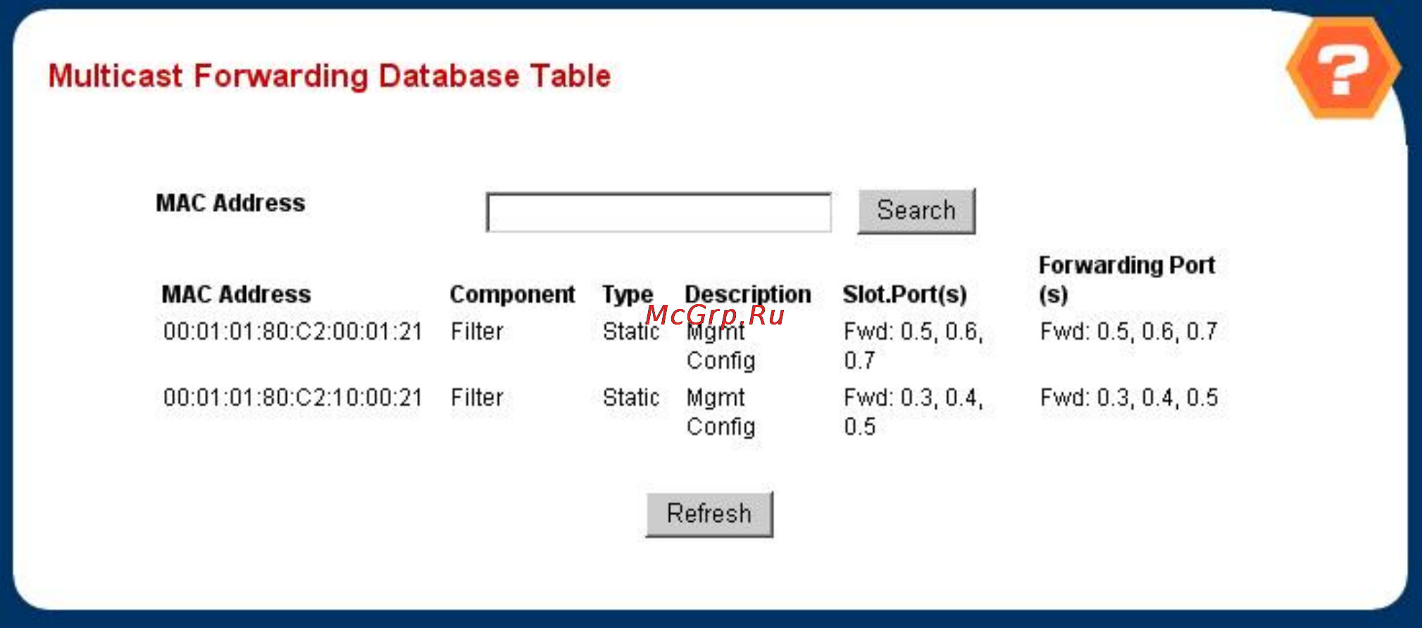 Planet WGS3-5220 [127/528] Multicast forwarding database