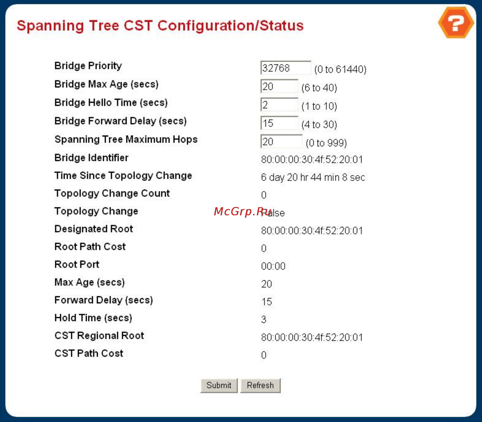 Planet WGS3-2820 [137/528] Spanning tree cst configuration status