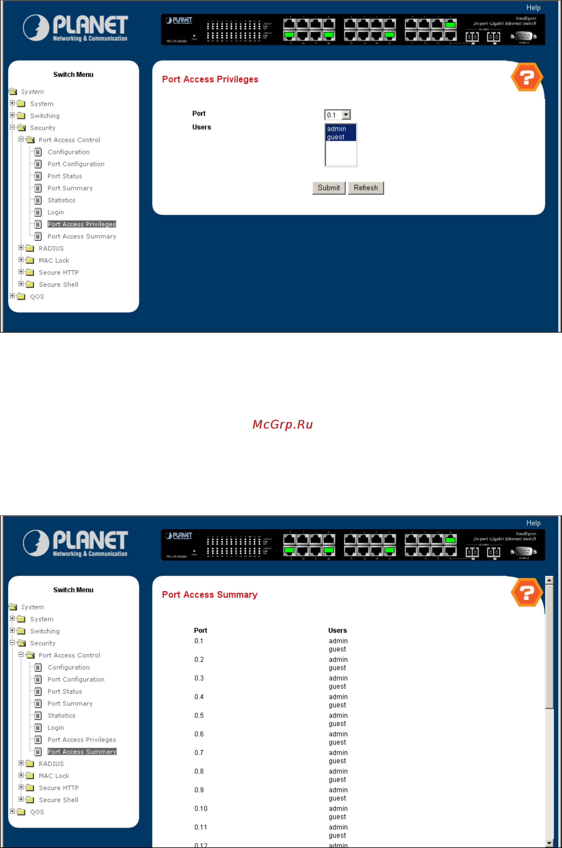 Planet WGS3-2820 [154/528] Port access summary