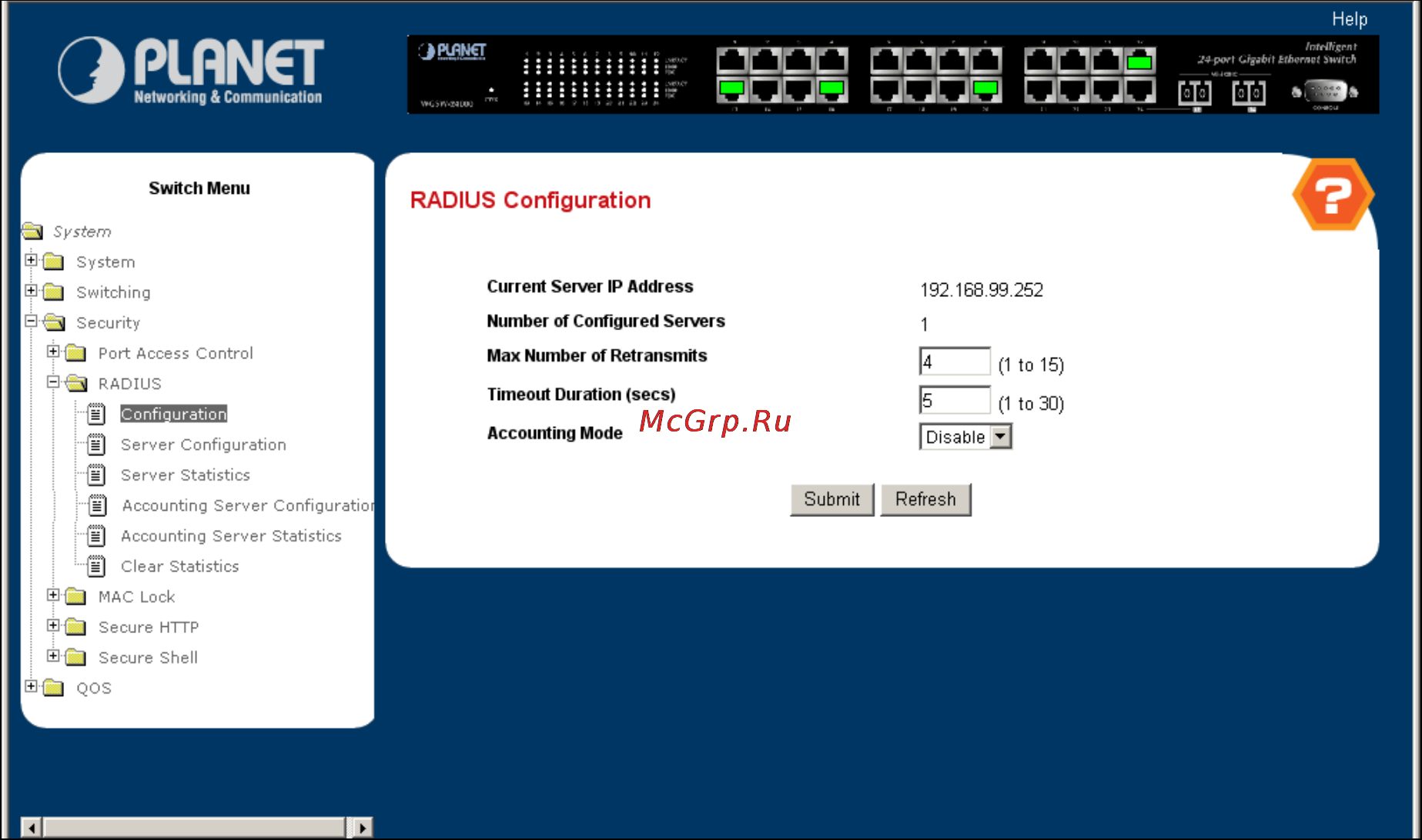 Planet WGS3-2820 [157/528] Radius server configuration