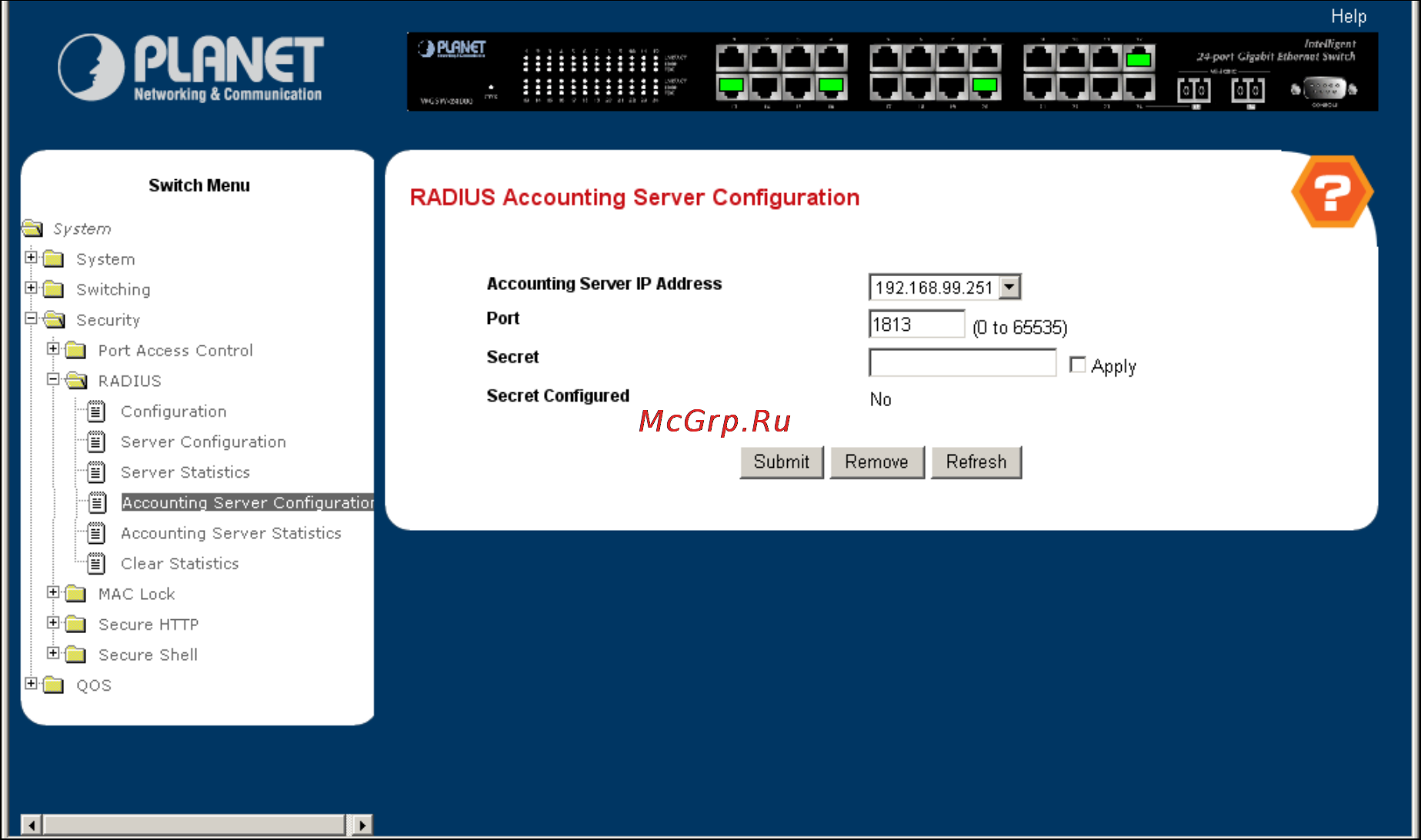 Planet WGS3-5220 [163/528] Radius accounting server configuration